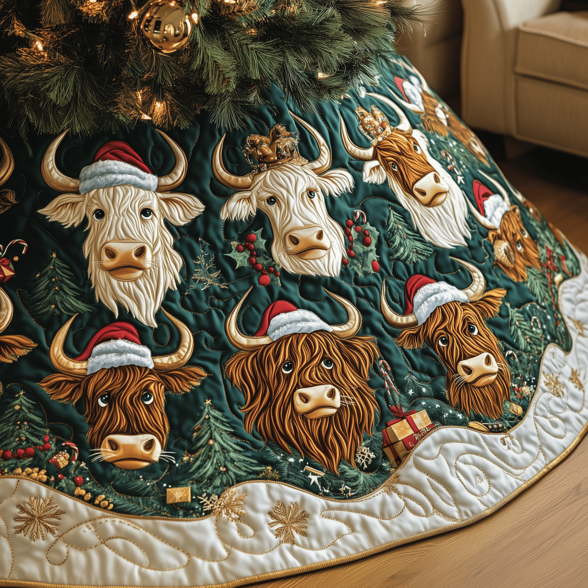 Christmas Highland Cow Quilted Tree Skirt Feel Happy and Carefree with the Perfect Tree Skirt Christmas Highland Cow Quilted Tree Skirt Feel Happy and Carefree with the Perfect Tree Skirt
