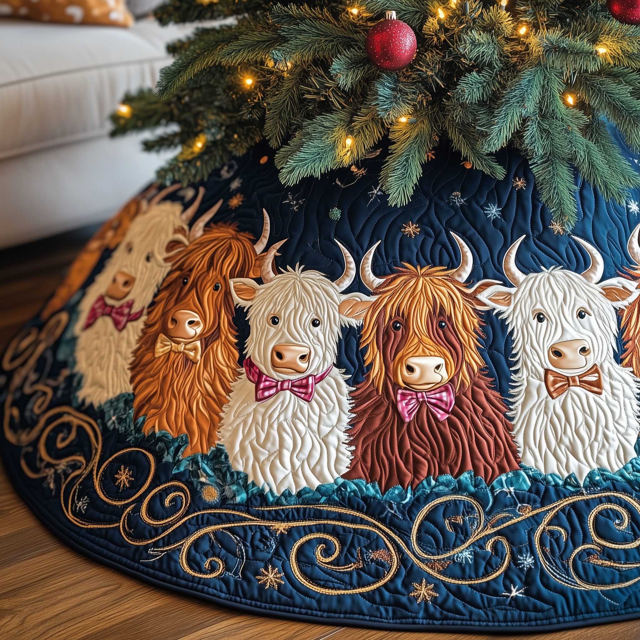 Christmas Highland Cow Quilted Tree Skirt Feel the Calm of Christmas with Durable Tree Decor Christmas Highland Cow Quilted Tree Skirt Feel the Calm of Christmas with Durable Tree Decor