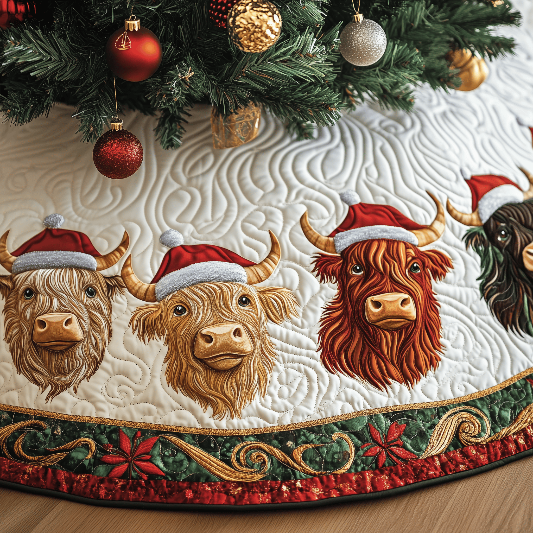 Christmas Highland Cow Quilted Tree Skirt Feel the Love of Christmas Under a Safe Tree Skirt Christmas Highland Cow Quilted Tree Skirt Feel the Love of Christmas Under a Safe Tree Skirt