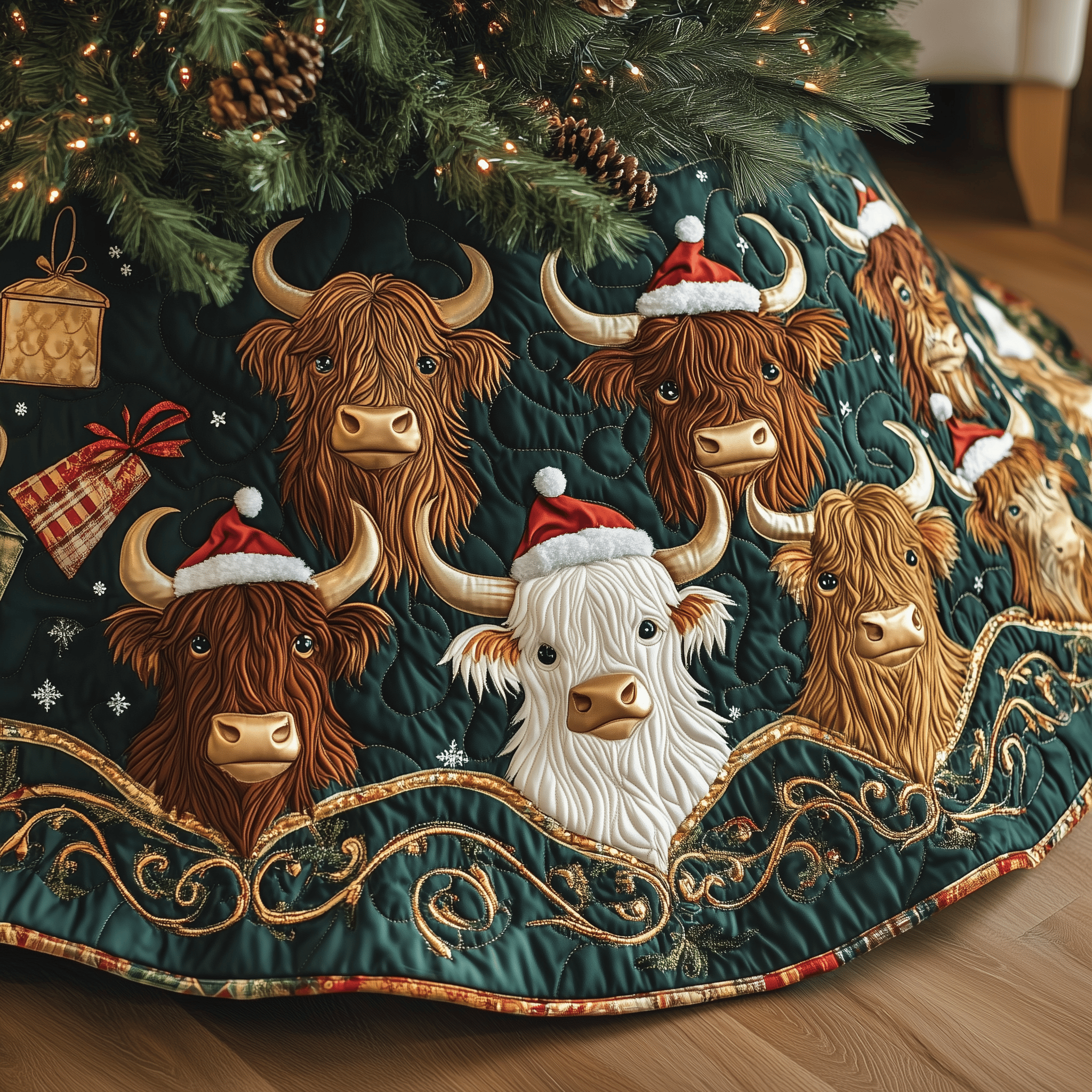 Christmas Highland Cow Quilted Tree Skirt Make Christmas Simple and Stylish with Protective Decor Christmas Highland Cow Quilted Tree Skirt Make Christmas Simple and Stylish with Protective Decor
