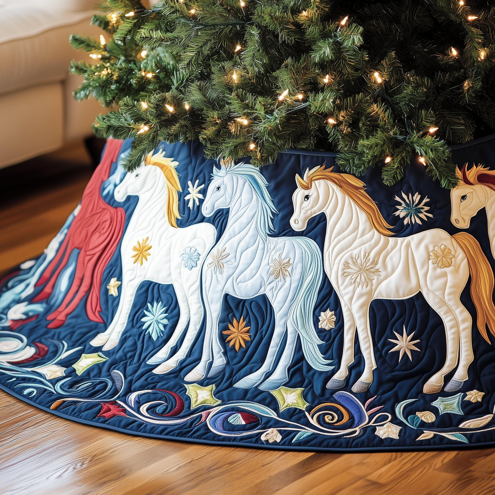 Christmas Horse Quilted Tree Skirt A Tree Skirt That Embodies the Joy of Christmas Christmas Horse Quilted Tree Skirt A Tree Skirt That Embodies the Joy of Christmas