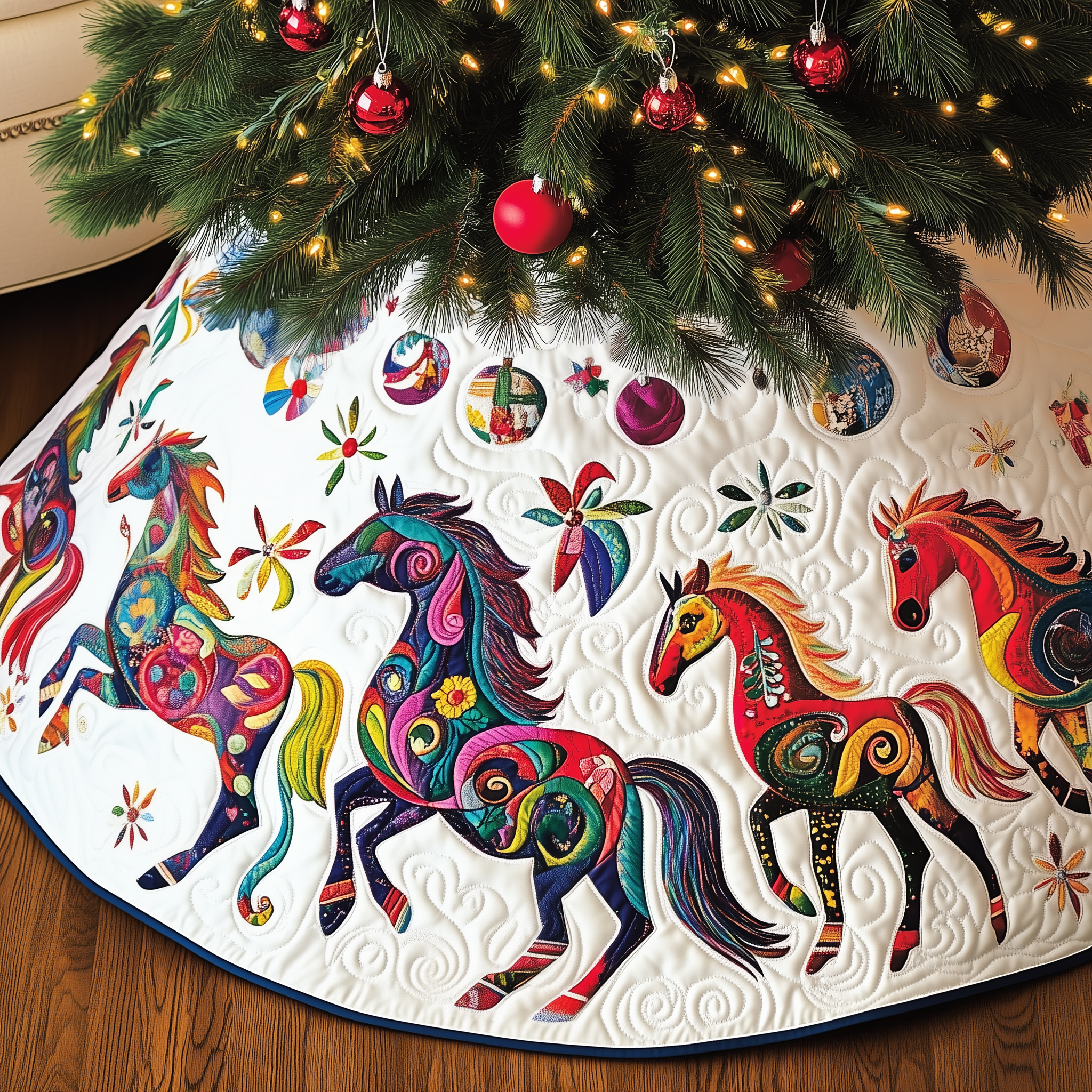 Christmas Horse Quilted Tree Skirt Celebrate Simplicity and Style with a Protective Tree Skirt Christmas Horse Quilted Tree Skirt Celebrate Simplicity and Style with a Protective Tree Skirt