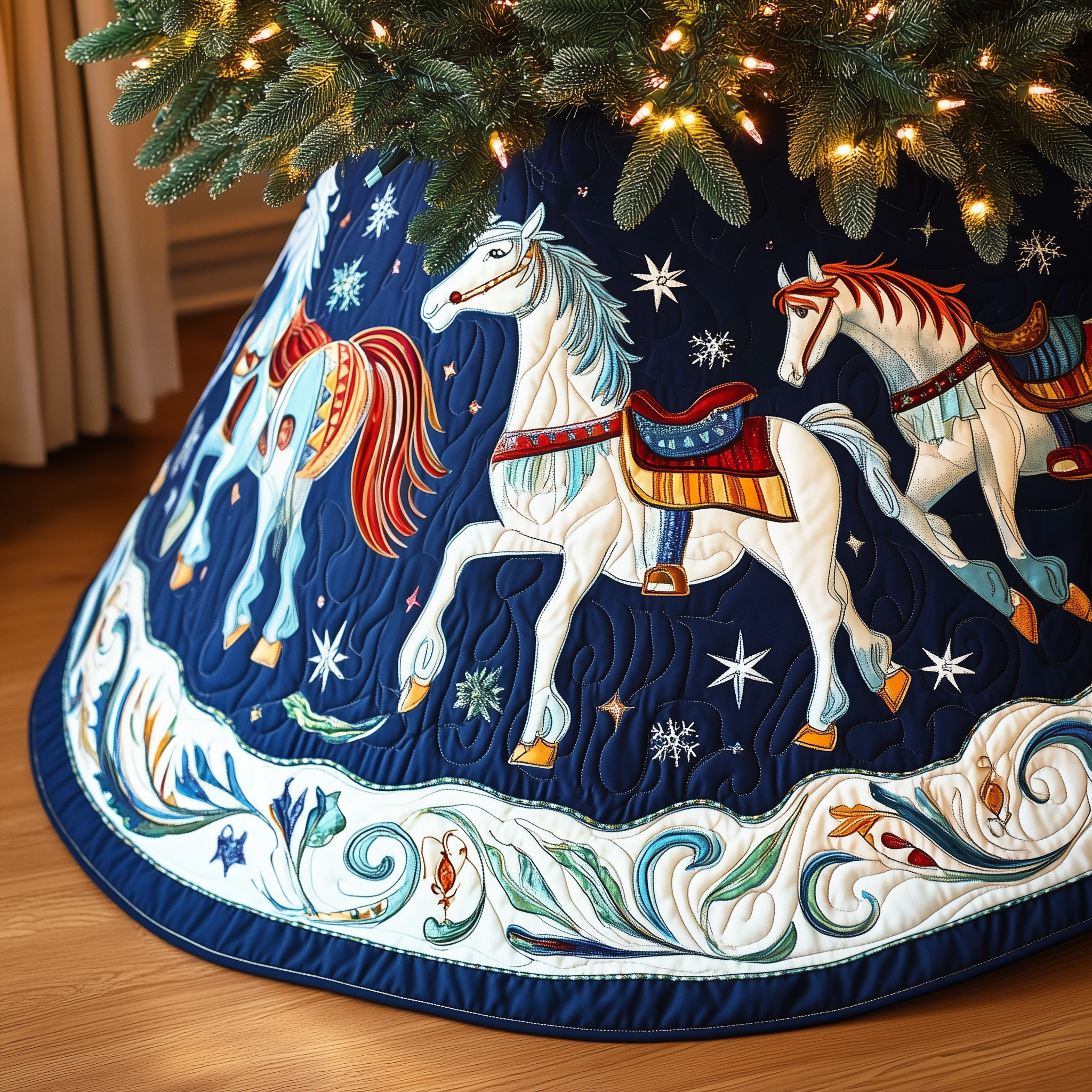 Christmas Horse Quilted Tree Skirt Feel Good About Your Tree Decor This Holiday Christmas Horse Quilted Tree Skirt Feel Good About Your Tree Decor This Holiday