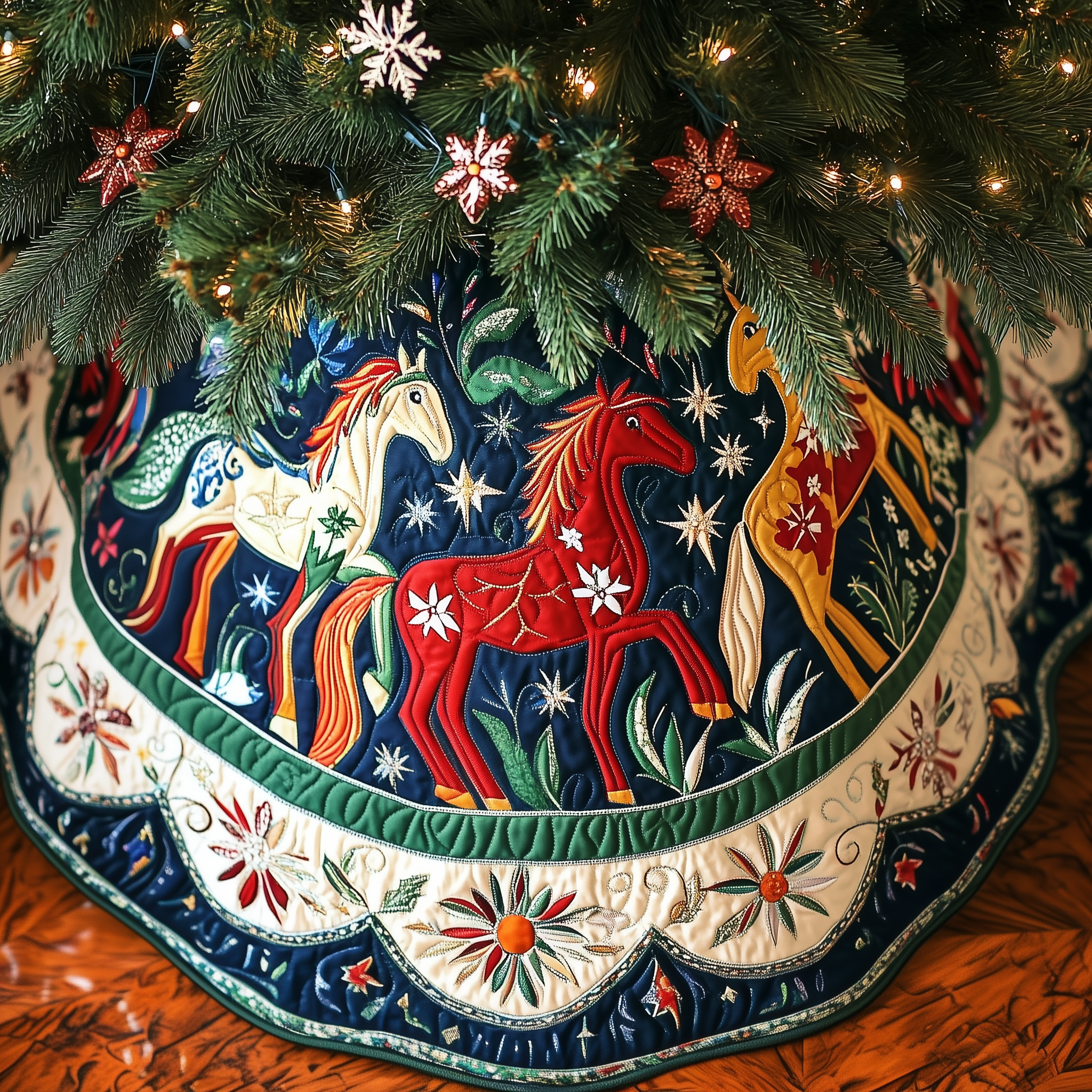 Christmas Horse Quilted Tree Skirt Feel Inspired by the Magic of a Thoughtful Tree Skirt Christmas Horse Quilted Tree Skirt Feel Inspired by the Magic of a Thoughtful Tree Skirt