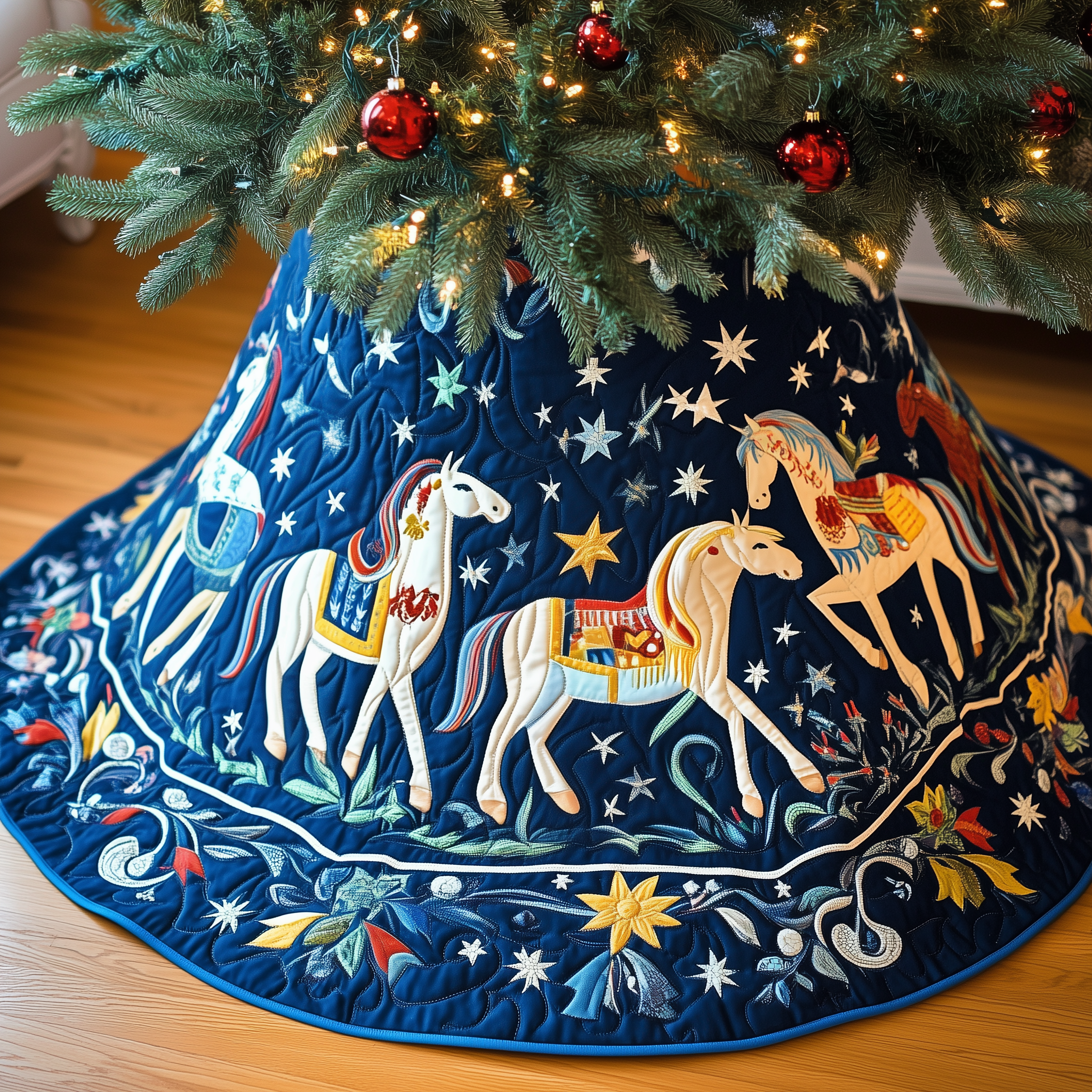 Christmas Horse Quilted Tree Skirt Feel Joy and Comfort with a Thoughtful Holiday Addition Christmas Horse Quilted Tree Skirt Feel Joy and Comfort with a Thoughtful Holiday Addition