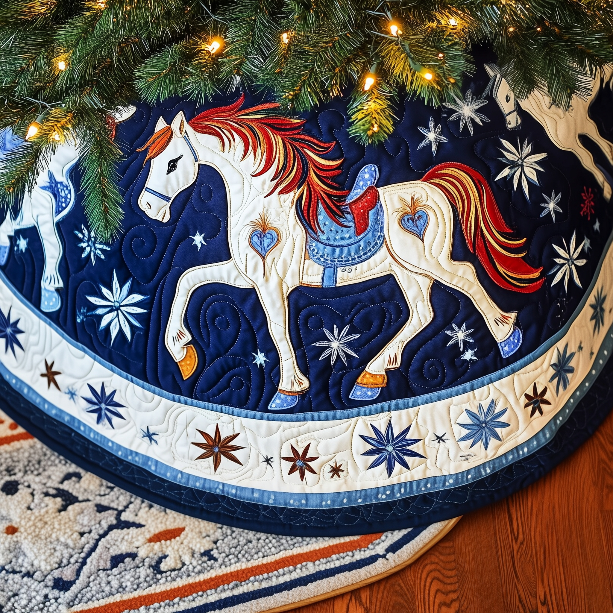 Christmas Horse Quilted Tree Skirt Feel Joyful and Protected with Your Holiday Tree Skirt Christmas Horse Quilted Tree Skirt Feel Joyful and Protected with Your Holiday Tree Skirt