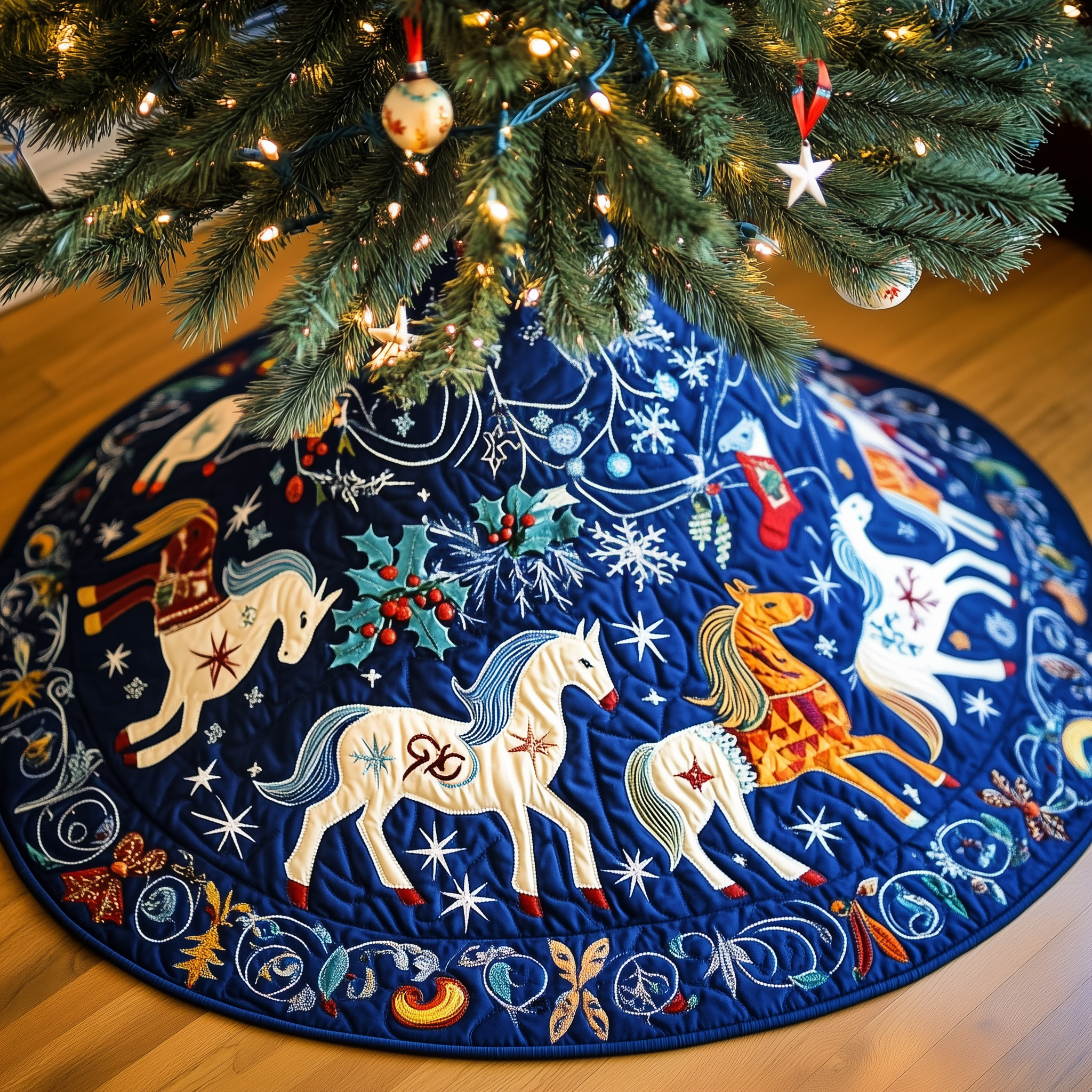 Christmas Horse Quilted Tree Skirt Feel the Essence of Christmas with a Perfect Tree Skirt Christmas Horse Quilted Tree Skirt Feel the Essence of Christmas with a Perfect Tree Skirt