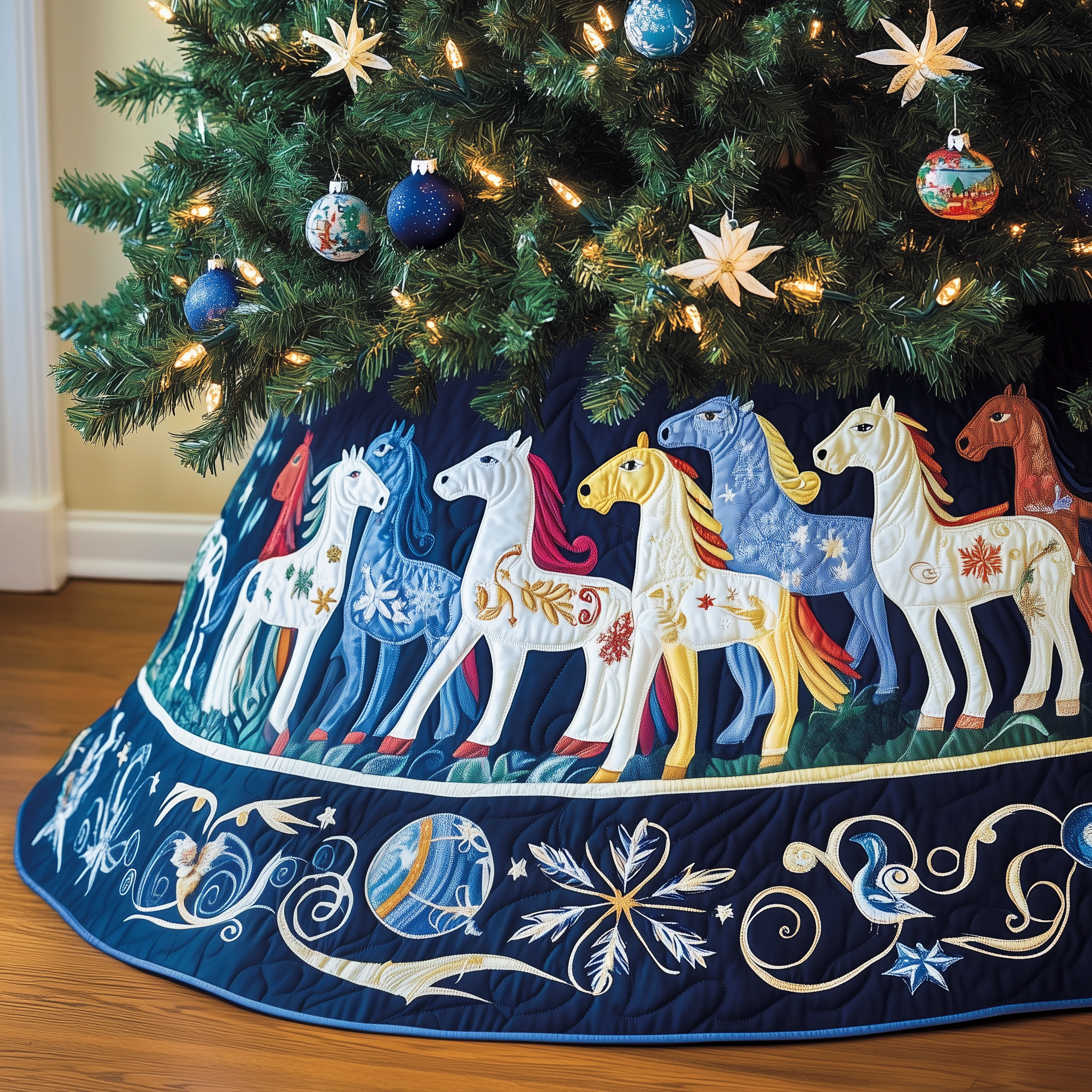Christmas Horse Quilted Tree Skirt Feel the Love of the Season Under Your Christmas Tree Christmas Horse Quilted Tree Skirt Feel the Love of the Season Under Your Christmas Tree