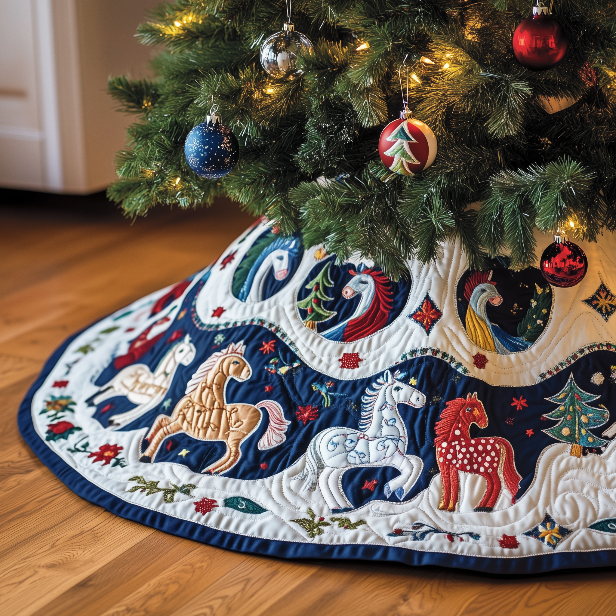 Christmas Horse Quilted Tree Skirt Feel Your Home Glow with a Beautiful Tree Skirt Christmas Horse Quilted Tree Skirt Feel Your Home Glow with a Beautiful Tree Skirt