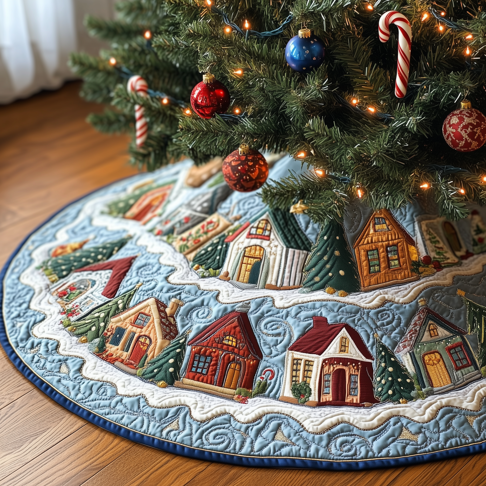 Christmas House Quilted Tree Skirt Feel Secure and Festive with Your Christmas Decor Christmas House Quilted Tree Skirt Feel Secure and Festive with Your Christmas Decor