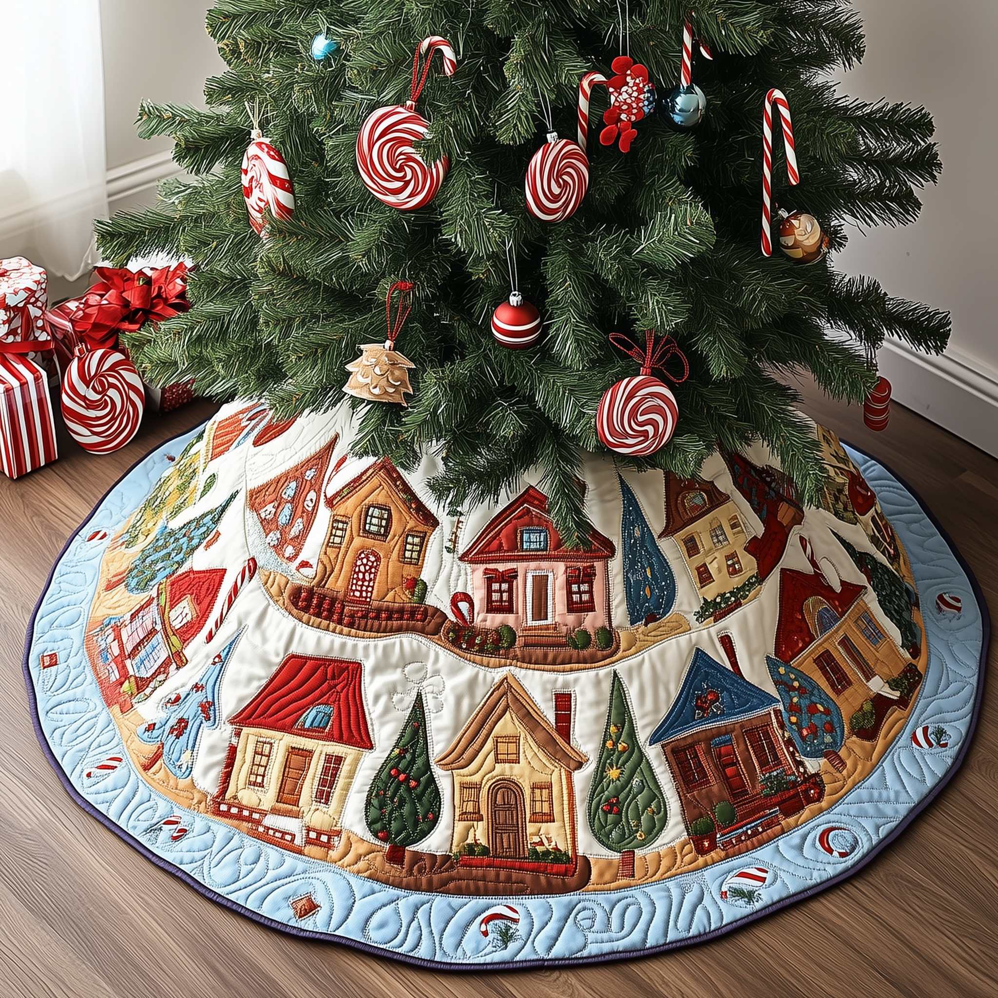 Christmas House Quilted Tree Skirt Feel the Spirit of Giving with a Safe Tree Skirt Christmas House Quilted Tree Skirt Feel the Spirit of Giving with a Safe Tree Skirt