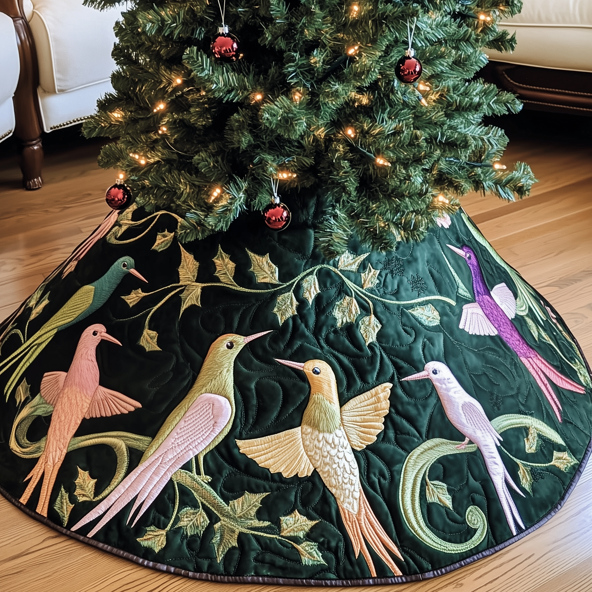 Christmas Humming Bird Quilted Tree Skirt Celebrate New Traditions with a Stylish and Safe Skirt Christmas Humming Bird Quilted Tree Skirt Celebrate New Traditions with a Stylish and Safe Skirt