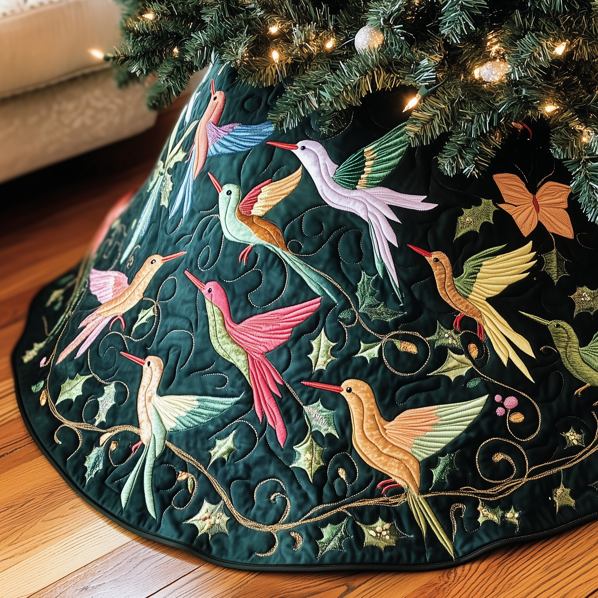 Christmas Humming Bird Quilted Tree Skirt Feel Inspired This Christmas with a Beautiful Tree Skirt Christmas Humming Bird Quilted Tree Skirt Feel Inspired This Christmas with a Beautiful Tree Skirt