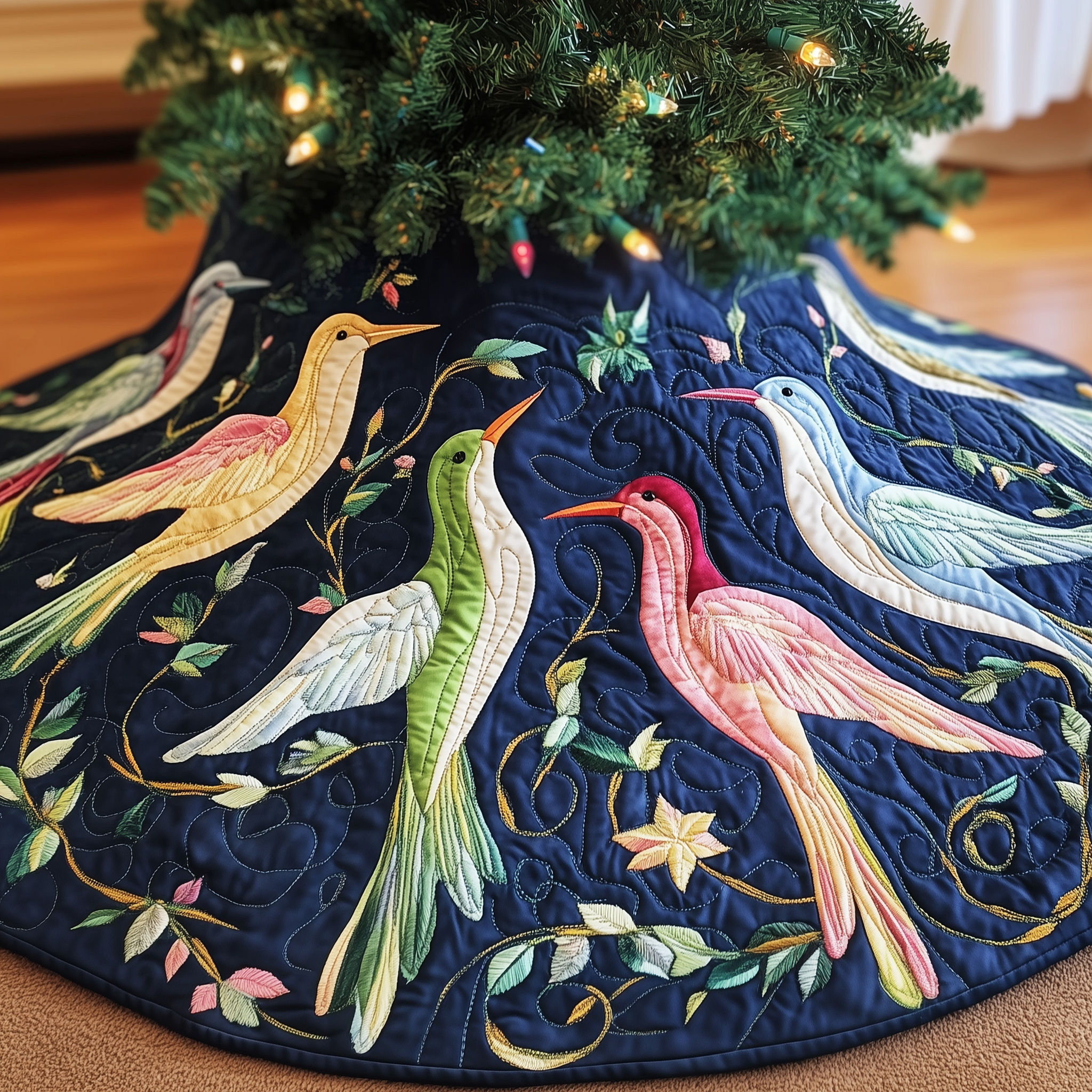 Christmas Humming Bird Quilted Tree Skirt Feel the Energy of the Holidays with a Durable Skirt Christmas Humming Bird Quilted Tree Skirt Feel the Energy of the Holidays with a Durable Skirt