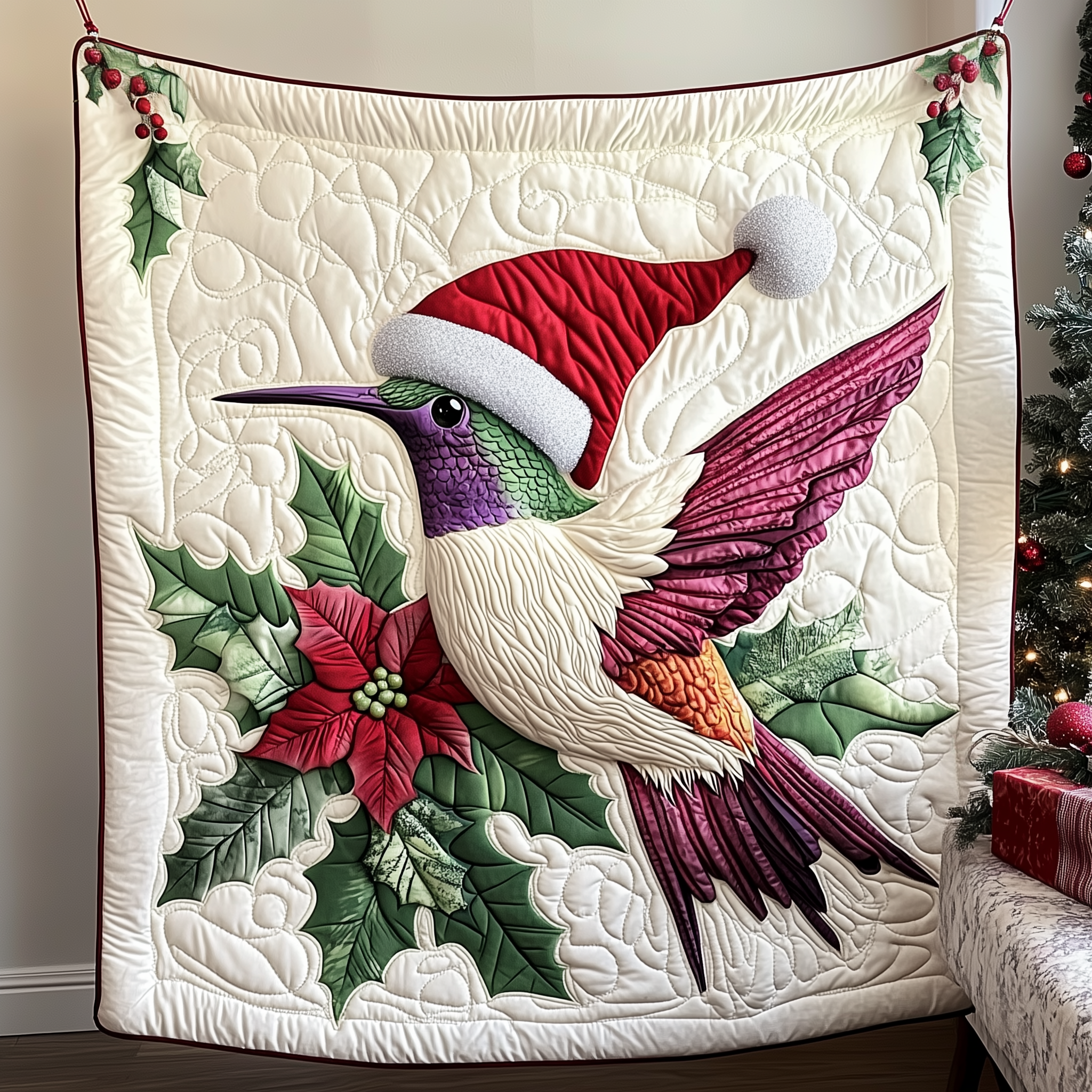 Christmas Hummingbird Quilted Blanket Throw Blanket Hummingbird Gifts For Mom Christmas Hummingbird Quilted Blanket Throw Blanket Hummingbird Gifts For Mom