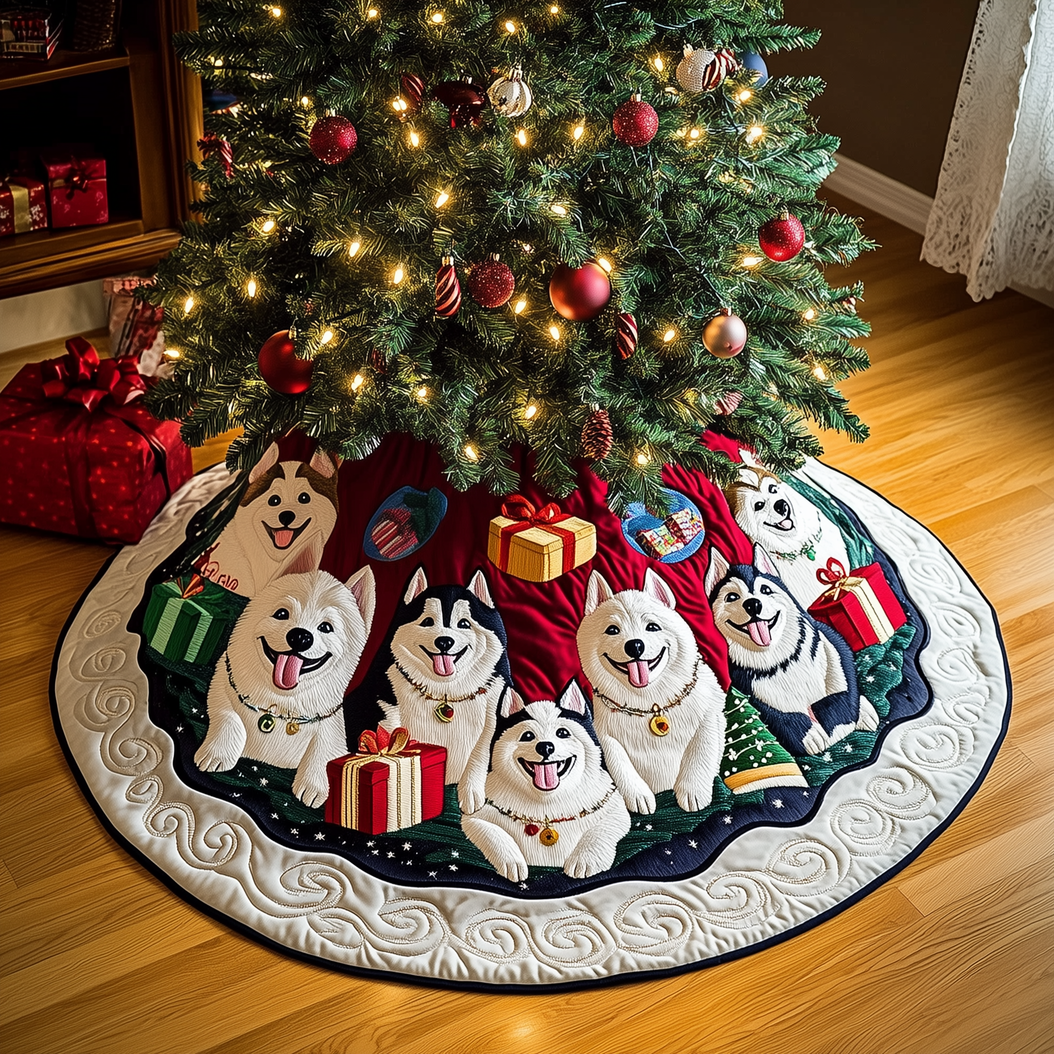 Christmas Husky Quilted Tree Skirt Feel Peaceful Amid the Holiday Rush with Protective Decor Christmas Husky Quilted Tree Skirt Feel Peaceful Amid the Holiday Rush with Protective Decor