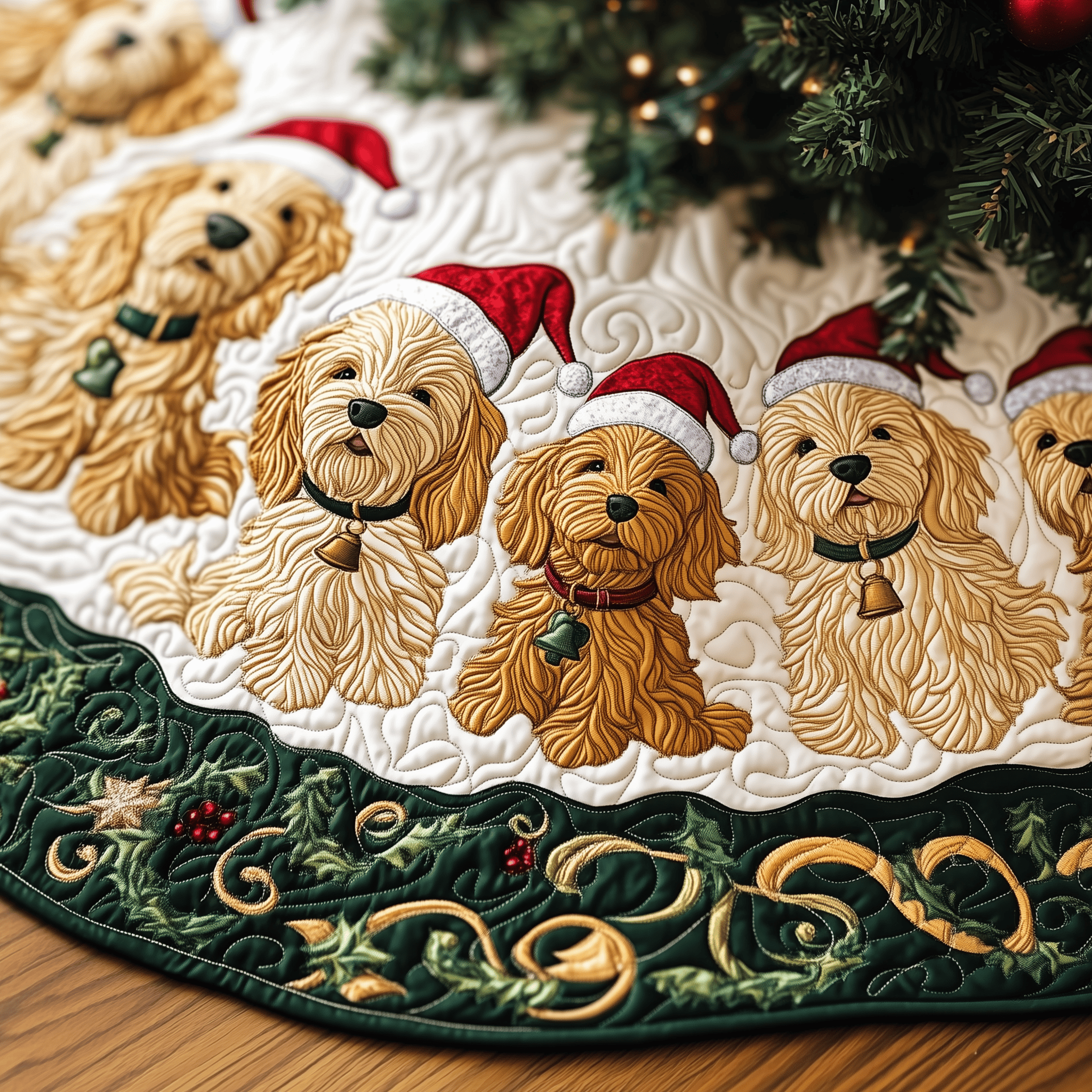 Christmas Joyful Doodle Quilted Tree Skirt Feel the Warmth of Christmas with Protective Decor Christmas Joyful Doodle Quilted Tree Skirt Feel the Warmth of Christmas with Protective Decor