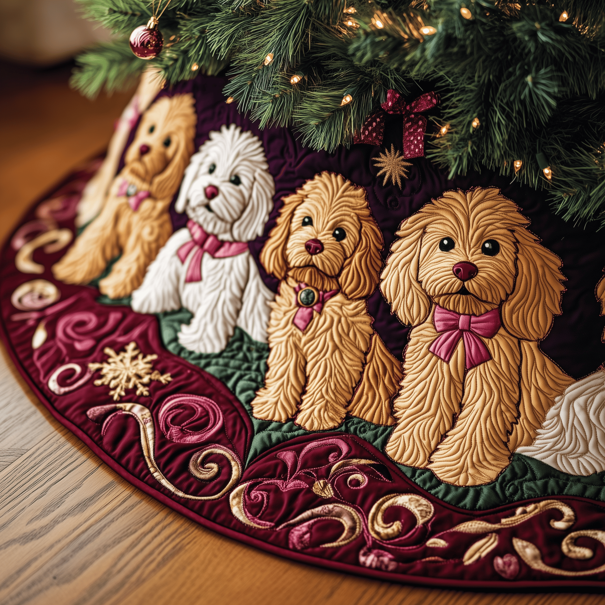 Christmas Joyful Doodle Quilted Tree Skirt Make the Holidays Worry-Free with Protective Tree Decor Christmas Joyful Doodle Quilted Tree Skirt Make the Holidays Worry-Free with Protective Tree Decor