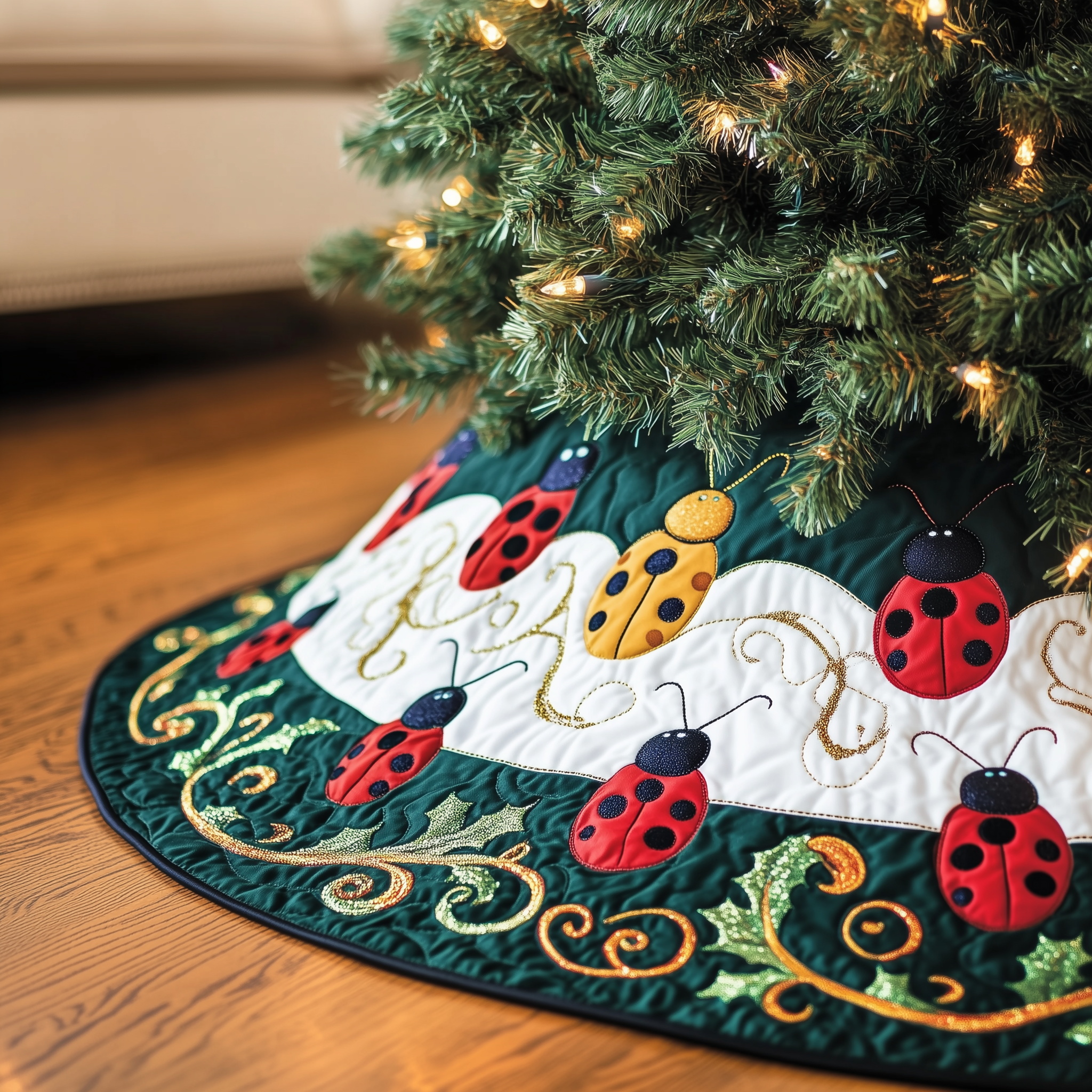 Christmas Joyful Ladybug Quilted Tree Skirt A Safe and Stylish Tree Skirt for Your Family's Happiness Christmas Joyful Ladybug Quilted Tree Skirt A Safe and Stylish Tree Skirt for Your Family's Happiness