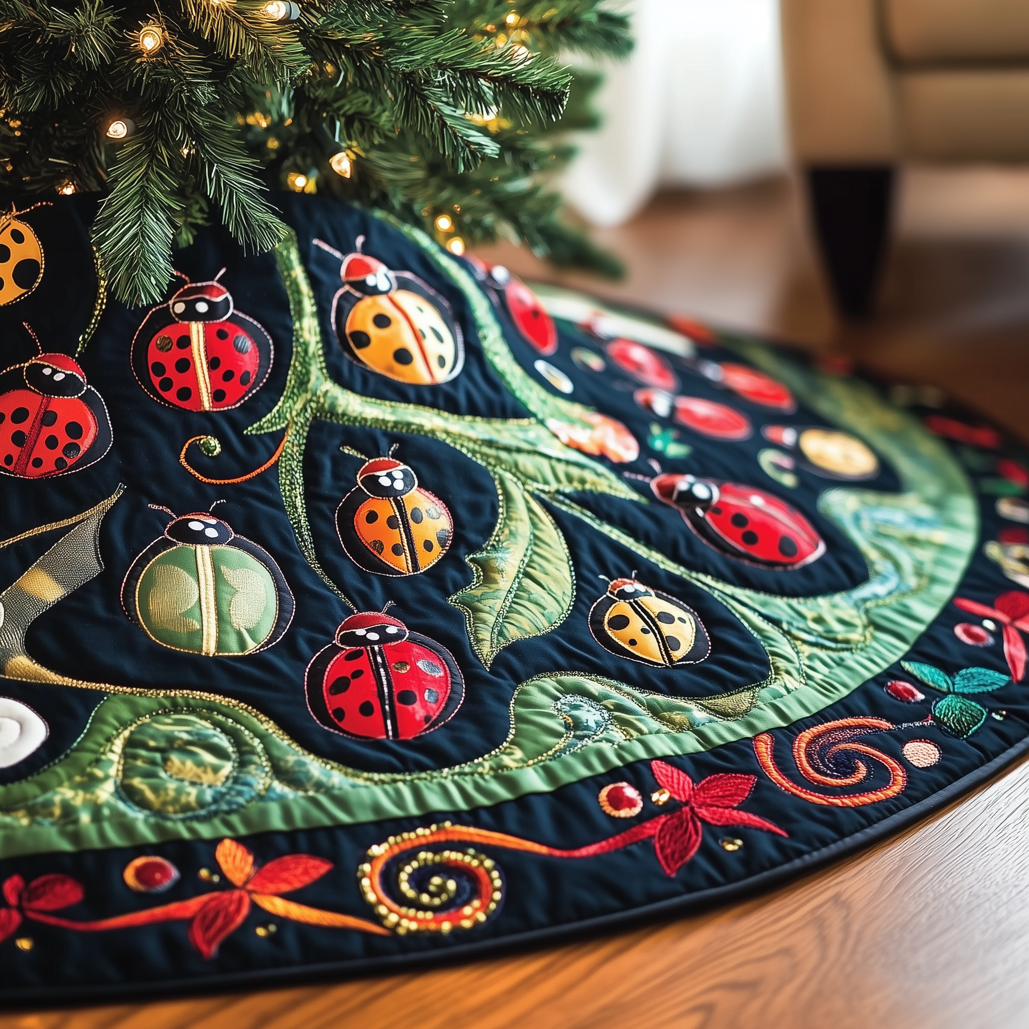 Christmas Joyful Ladybug Quilted Tree Skirt Celebrate in Style with a Tree Skirt That Protects Christmas Joyful Ladybug Quilted Tree Skirt Celebrate in Style with a Tree Skirt That Protects