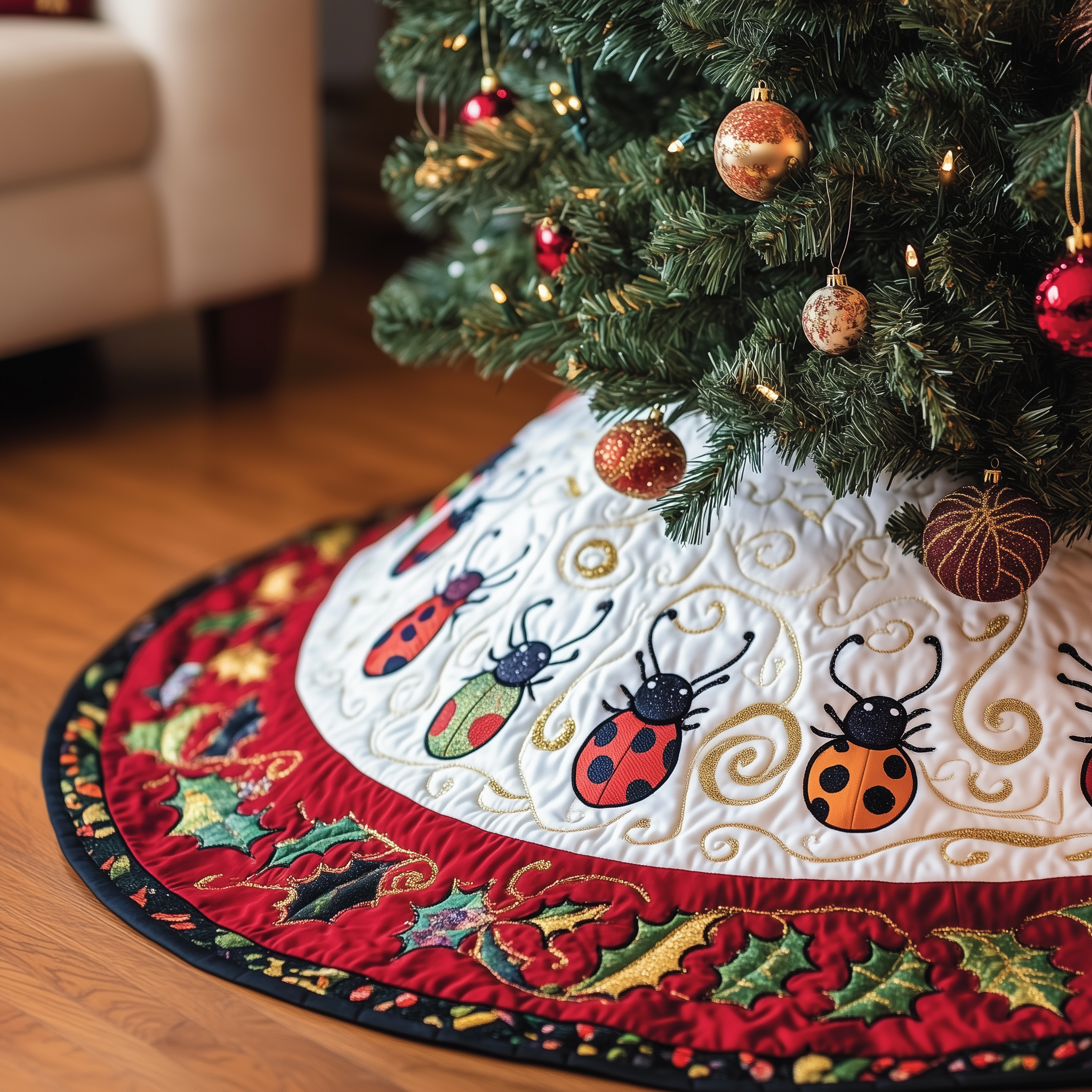 Christmas Joyful Ladybug Quilted Tree Skirt Feel the Love of Christmas with Thoughtful Tree Decor Christmas Joyful Ladybug Quilted Tree Skirt Feel the Love of Christmas with Thoughtful Tree Decor