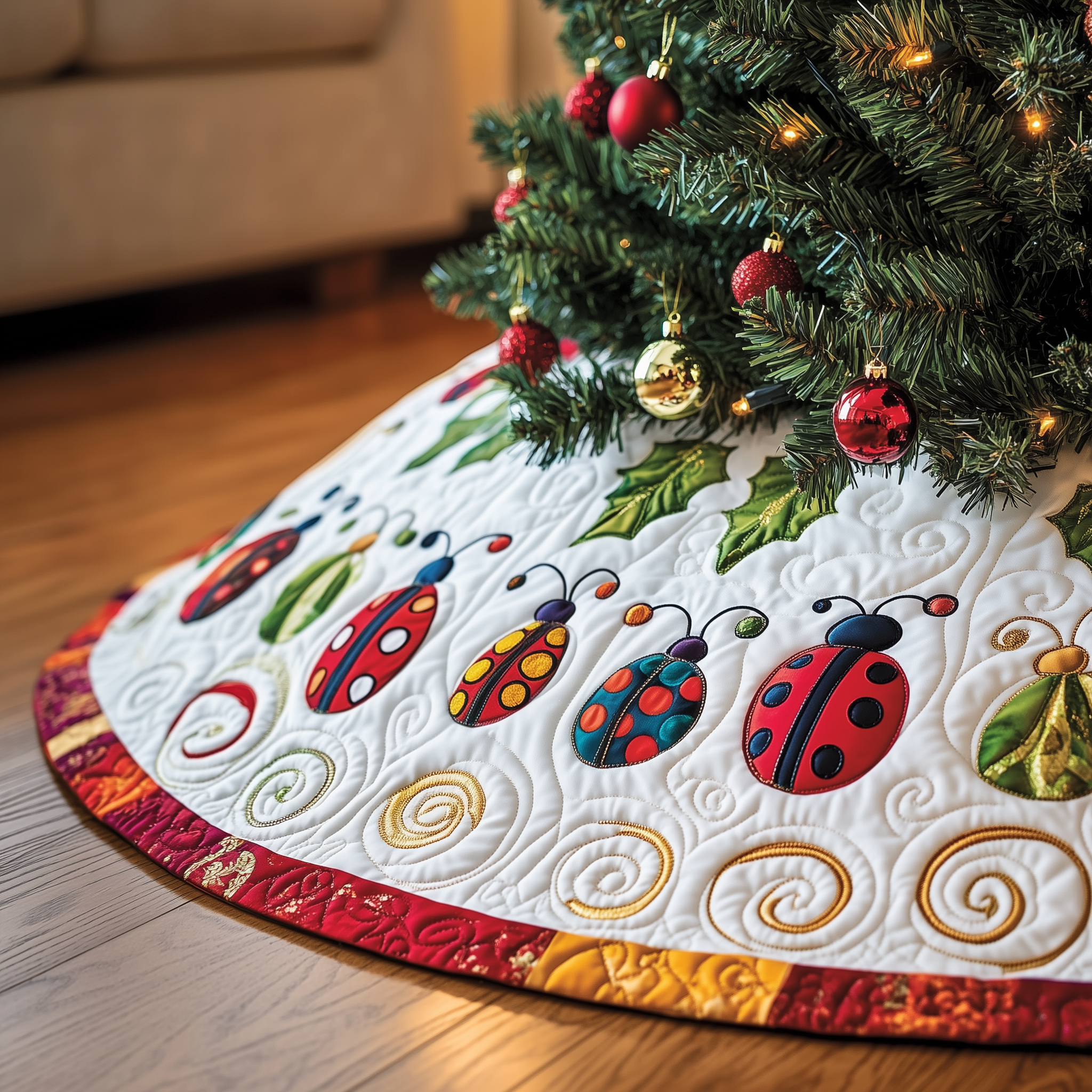 Christmas Joyful Ladybug Quilted Tree Skirt Relax This Christmas with a Floor-Safe Tree Skirt Christmas Joyful Ladybug Quilted Tree Skirt Relax This Christmas with a Floor-Safe Tree Skirt