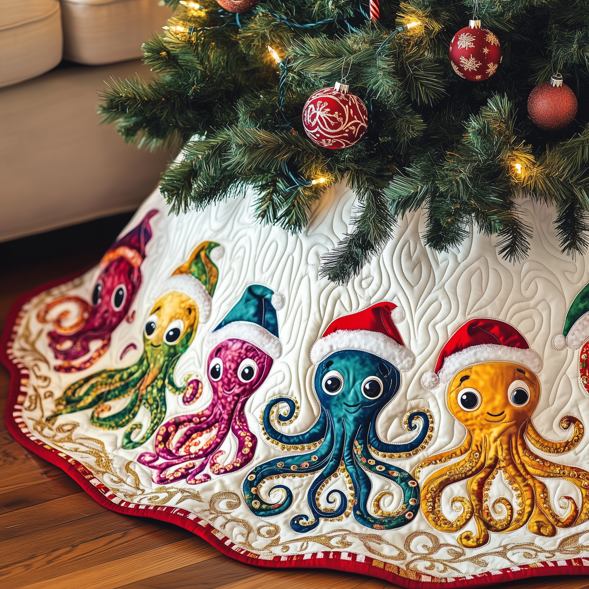 Christmas Joyful Octopus Quilted Tree Skirt Celebrate Joyfully with a Stylish Christmas Tree Skirt Christmas Joyful Octopus Quilted Tree Skirt Celebrate Joyfully with a Stylish Christmas Tree Skirt