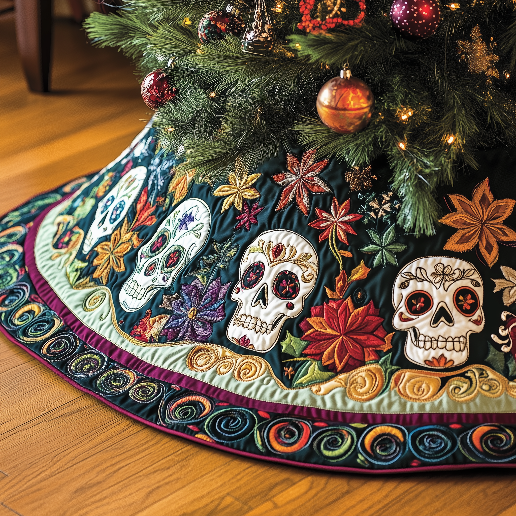 Christmas Joyful Skull Quilted Tree Skirt A Tree Skirt That Brings Joy and Style to Your Holidays Christmas Joyful Skull Quilted Tree Skirt A Tree Skirt That Brings Joy and Style to Your Holidays