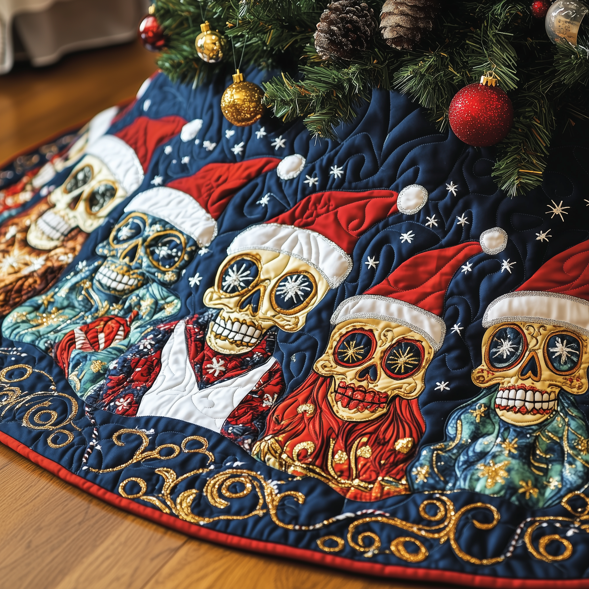 Christmas Joyful Skull Quilted Tree Skirt Add Elegance to Your Tree While Keeping Floors Safe Christmas Joyful Skull Quilted Tree Skirt Add Elegance to Your Tree While Keeping Floors Safe