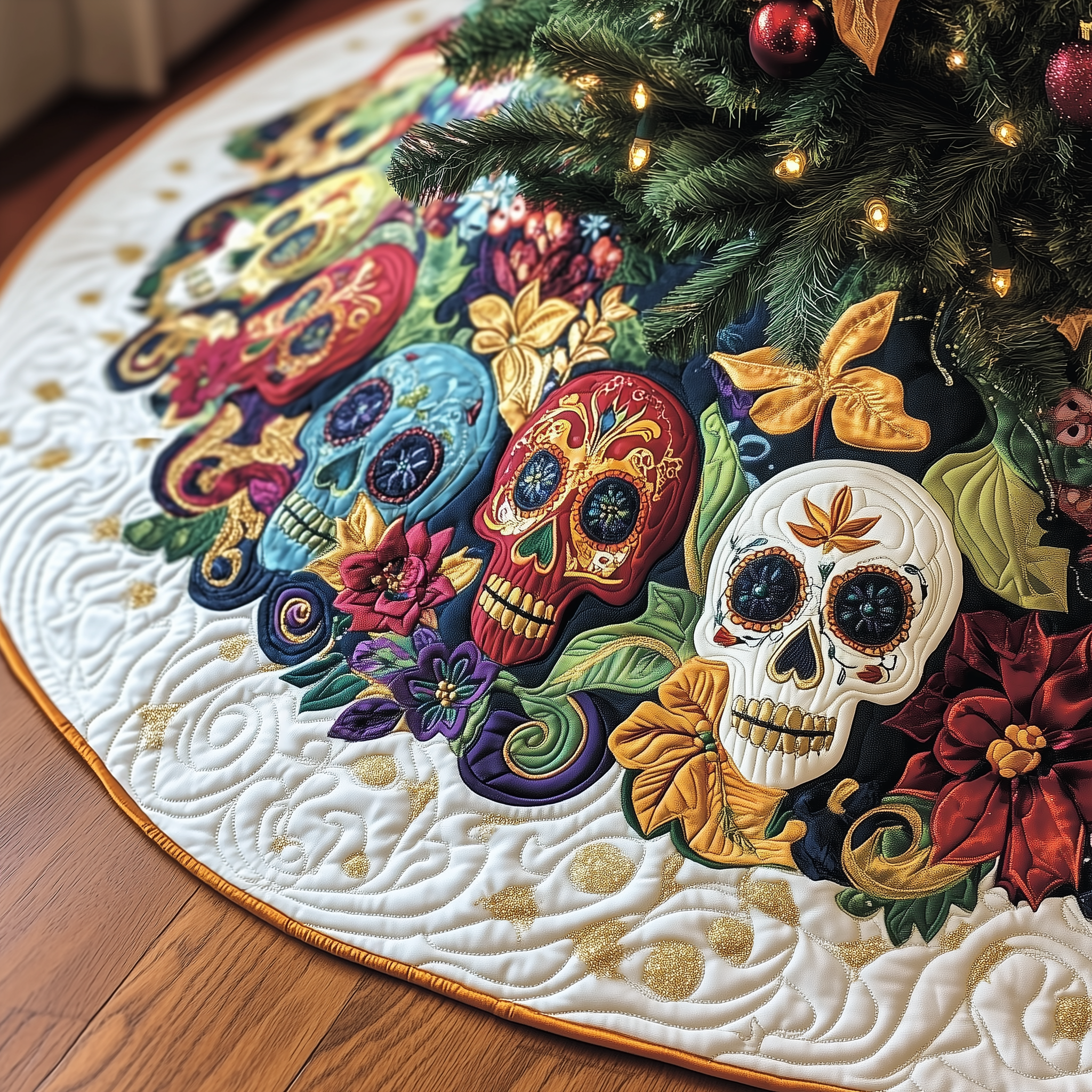 Christmas Joyful Skull Quilted Tree Skirt Celebrate with Grace and Safety in Every Detail Christmas Joyful Skull Quilted Tree Skirt Celebrate with Grace and Safety in Every Detail