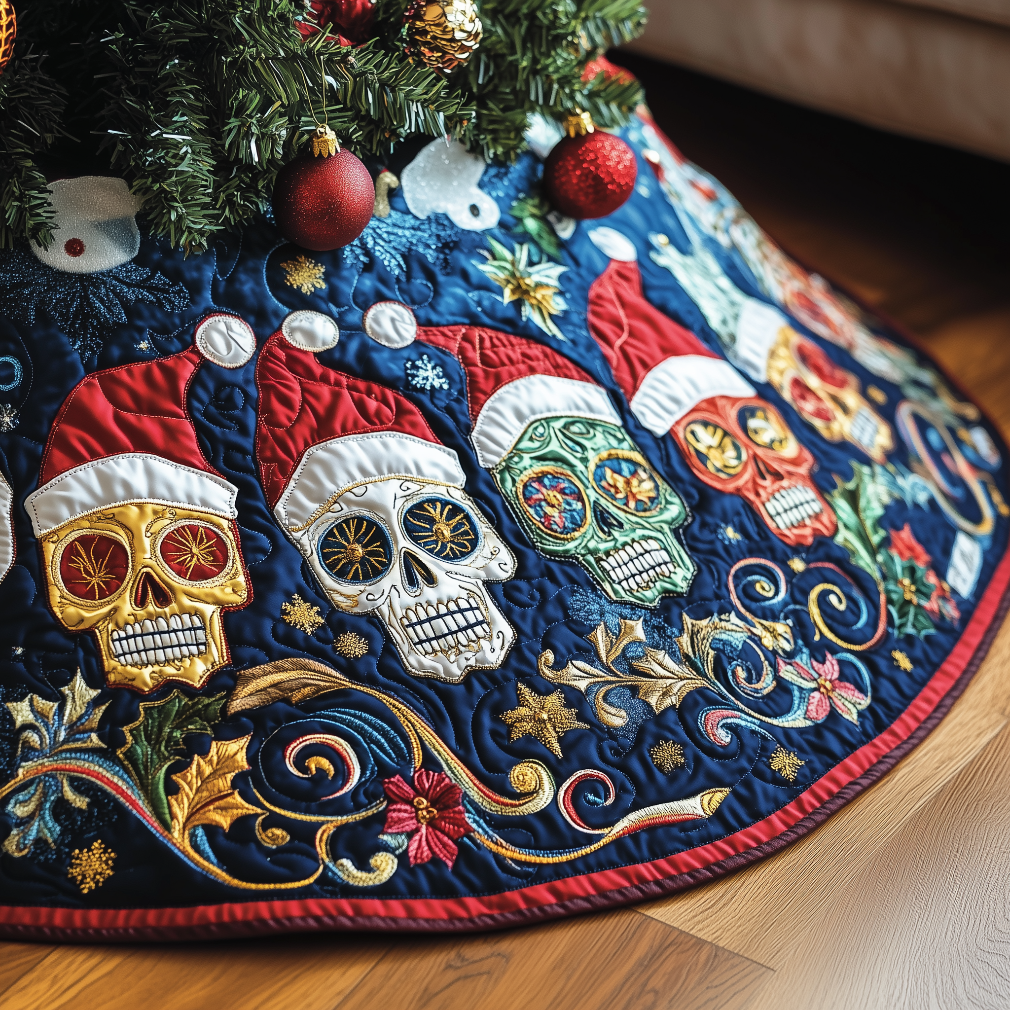 Christmas Joyful Skull Quilted Tree Skirt Feel the Peace of the Holidays with a Thoughtful Tree Skirt Christmas Joyful Skull Quilted Tree Skirt Feel the Peace of the Holidays with a Thoughtful Tree Skirt