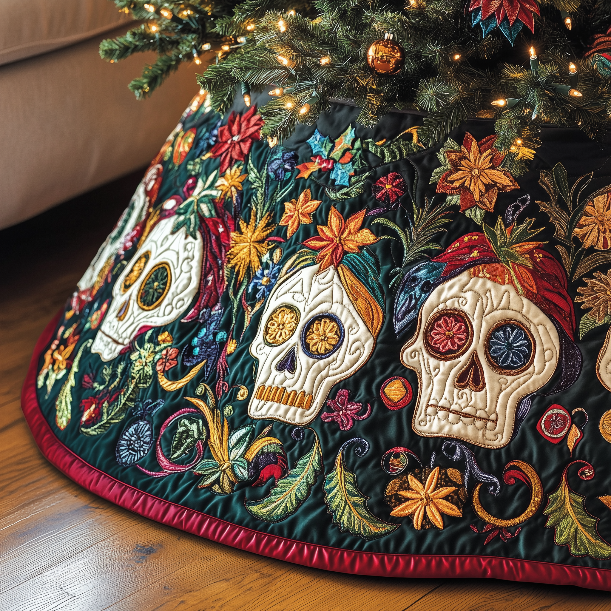 Christmas Joyful Skull Quilted Tree Skirt Relax and Enjoy the Holidays with Peaceful Tree Decor Christmas Joyful Skull Quilted Tree Skirt Relax and Enjoy the Holidays with Peaceful Tree Decor