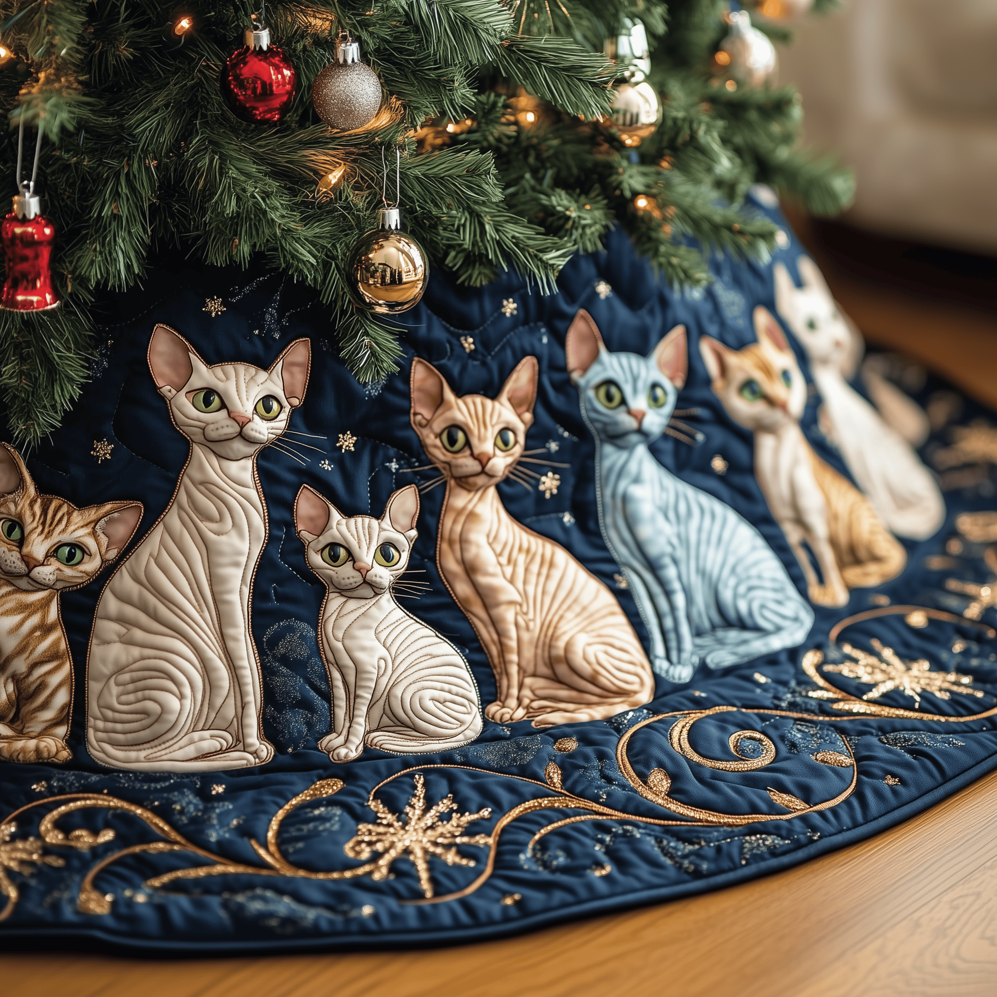 Christmas Joyful Sphynx Cat Quilted Tree Skirt Add Magic to Your Holidays with Safe Tree Decor Christmas Joyful Sphynx Cat Quilted Tree Skirt Add Magic to Your Holidays with Safe Tree Decor
