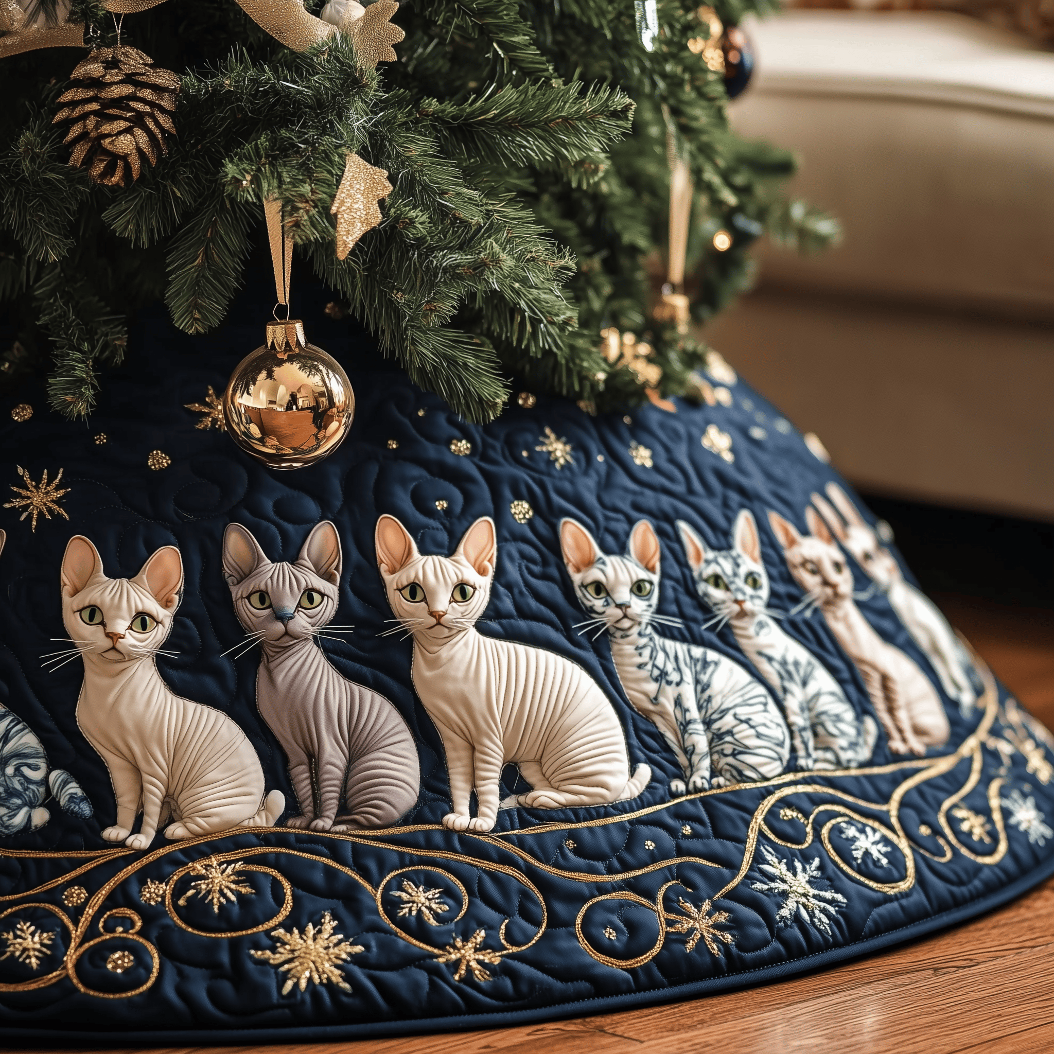 Christmas Joyful Sphynx Cat Quilted Tree Skirt Make Every Holiday Moment Bright with a Chic Tree Skirt Christmas Joyful Sphynx Cat Quilted Tree Skirt Make Every Holiday Moment Bright with a Chic Tree Skirt