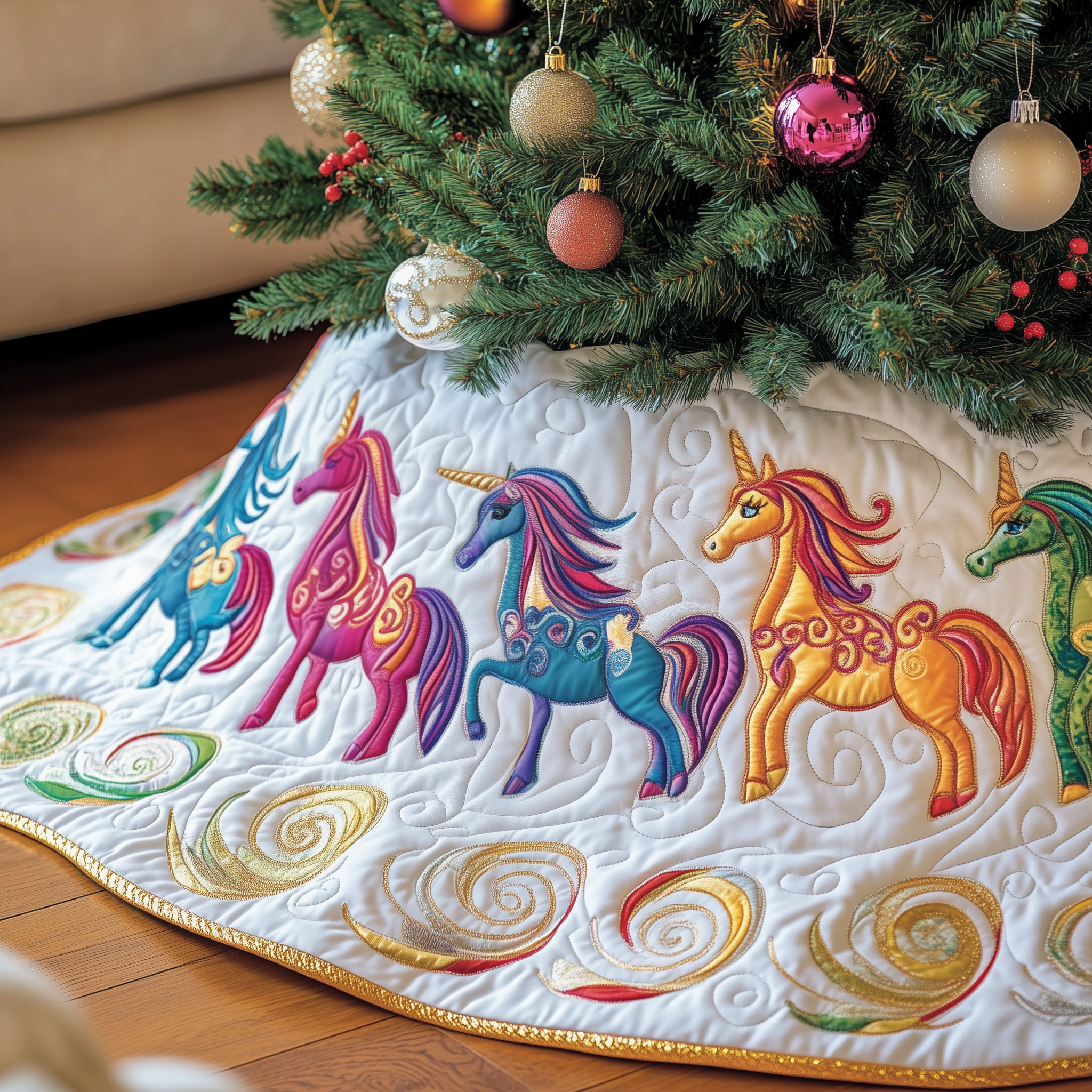 Christmas Joyful Unicorn Quilted Tree Skirt Celebrate Without Worry Choose a Secure Tree Skirt Christmas Joyful Unicorn Quilted Tree Skirt Celebrate Without Worry Choose a Secure Tree Skirt