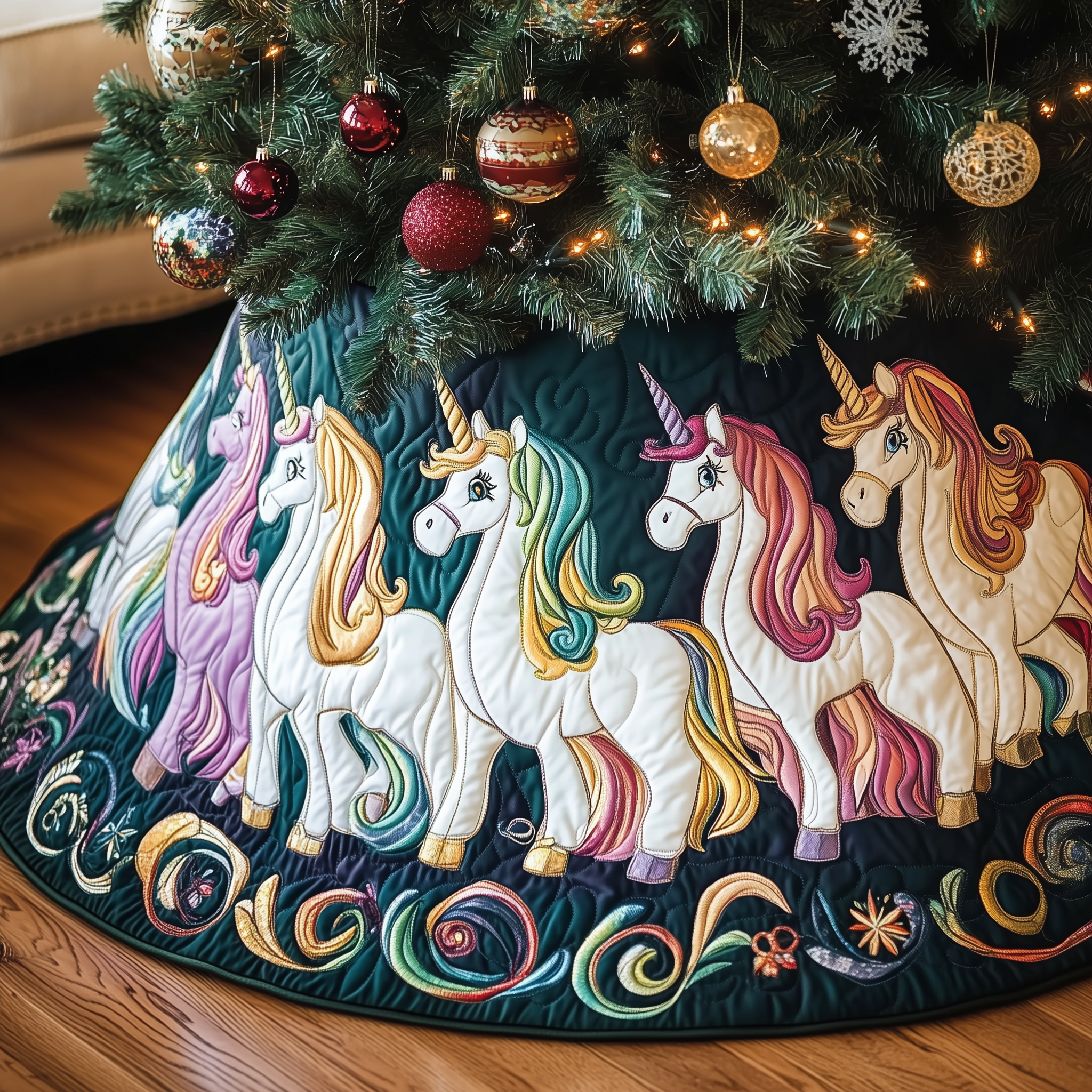 Christmas Joyful Unicorn Quilted Tree Skirt Feel the Love of Christmas Under a Safe Tree Skirt Christmas Joyful Unicorn Quilted Tree Skirt Feel the Love of Christmas Under a Safe Tree Skirt