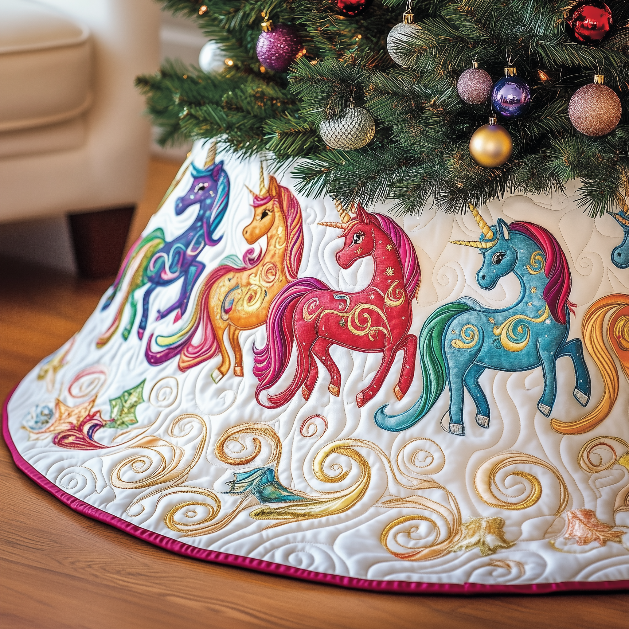 Christmas Joyful Unicorn Quilted Tree Skirt Feel the Warmth of the Holidays with a Safe Tree Skirt Christmas Joyful Unicorn Quilted Tree Skirt Feel the Warmth of the Holidays with a Safe Tree Skirt