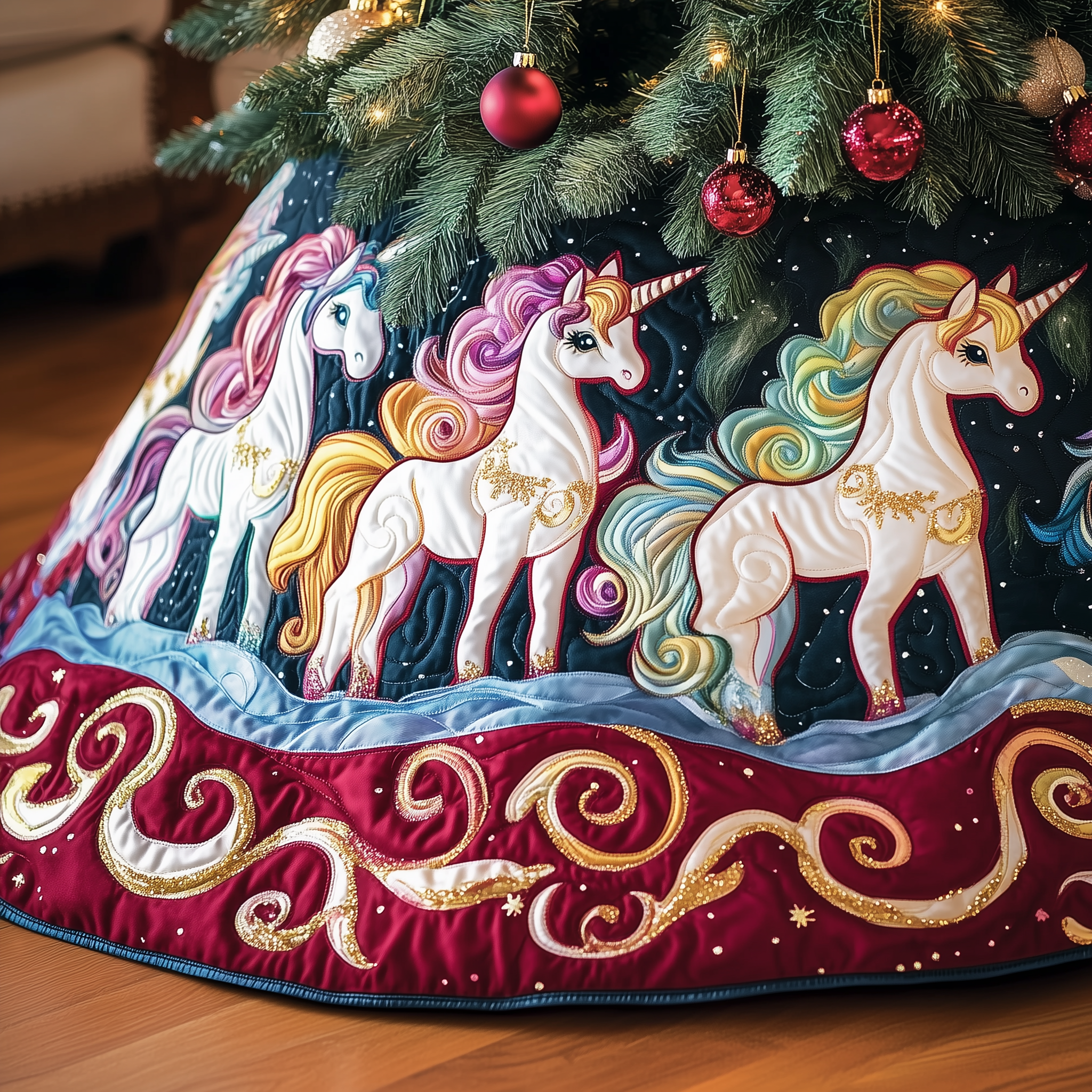 Christmas Joyful Unicorn Quilted Tree Skirt Keep Your Loved Ones Safe with the Perfect Tree Skirt Christmas Joyful Unicorn Quilted Tree Skirt Keep Your Loved Ones Safe with the Perfect Tree Skirt