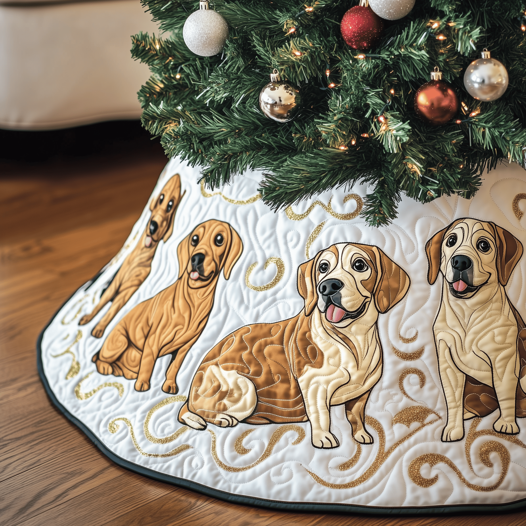 Christmas Labrador Quilted Tree Skirt Feel the Calm of Christmas with Durable Tree Decor Christmas Labrador Quilted Tree Skirt Feel the Calm of Christmas with Durable Tree Decor