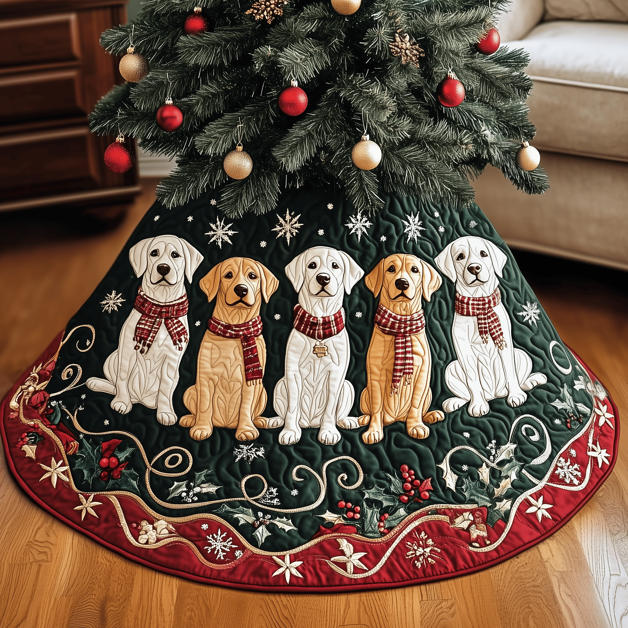 Christmas Labrador Quilted Tree Skirt Feel the Magic of the Holidays Without Worry Christmas Labrador Quilted Tree Skirt Feel the Magic of the Holidays Without Worry