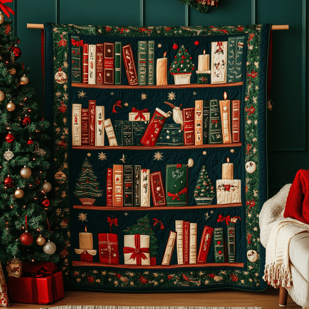 Christmas Library Quilted Blanket Gifts For Readers Christmas Library Quilted Blanket Gifts For Readers