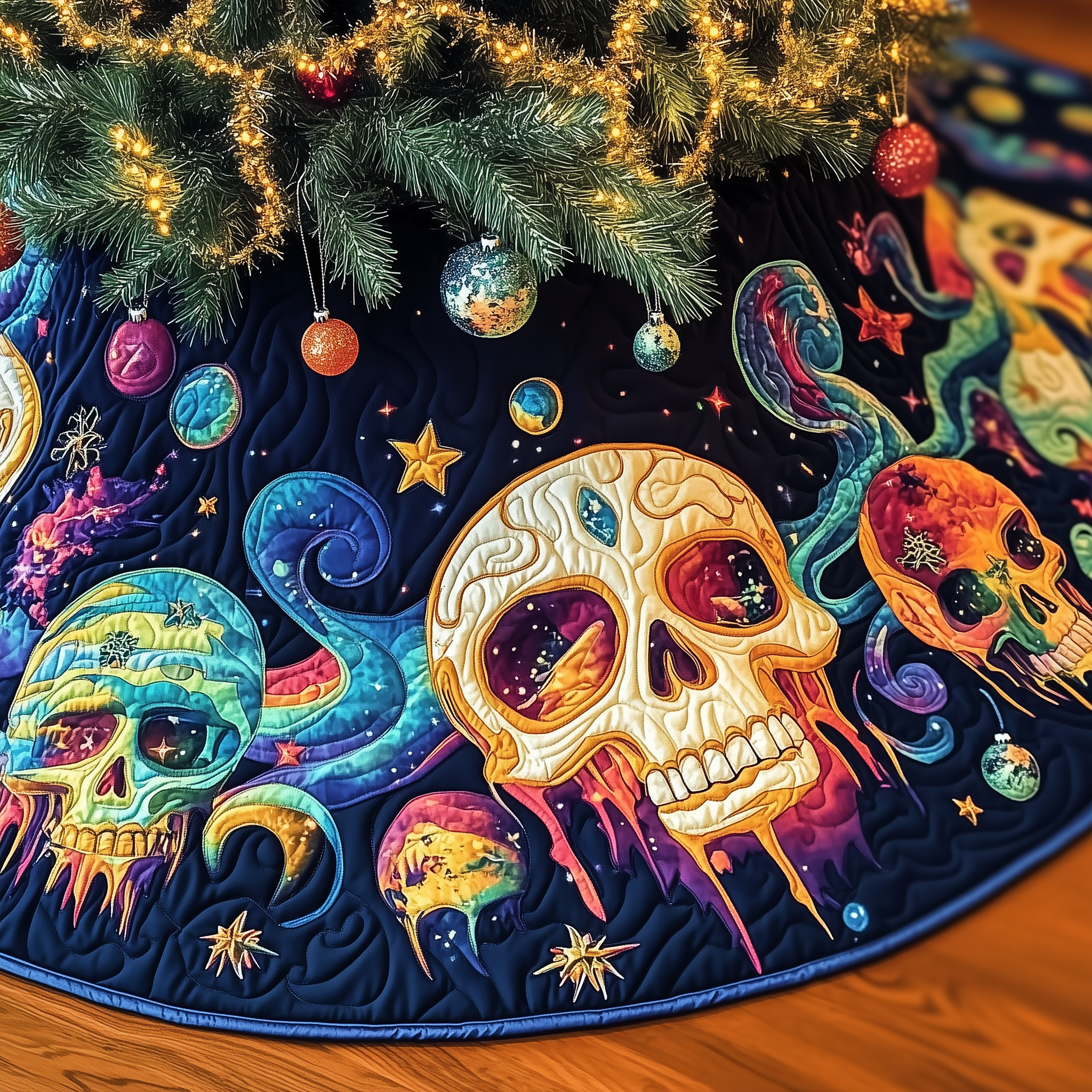 Christmas Melting Skull Quilted Tree Skirt A Tree Skirt That Embodies the Joy of Christmas Christmas Melting Skull Quilted Tree Skirt A Tree Skirt That Embodies the Joy of Christmas