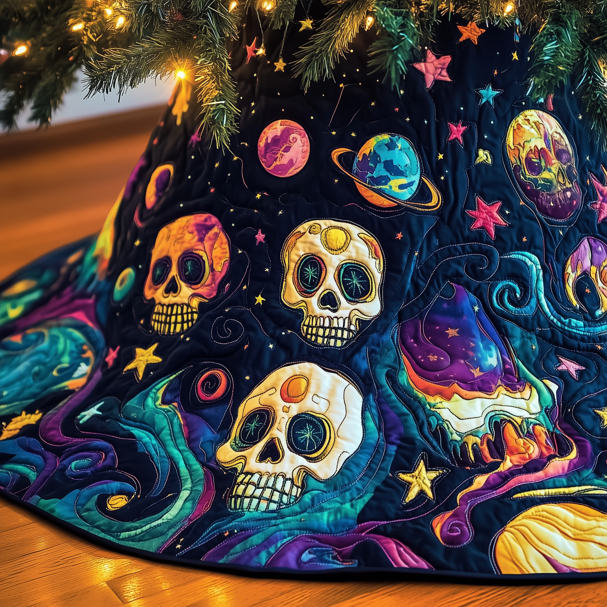 Christmas Melting Skull Quilted Tree Skirt Celebrate the Holidays in Style and Safety Christmas Melting Skull Quilted Tree Skirt Celebrate the Holidays in Style and Safety