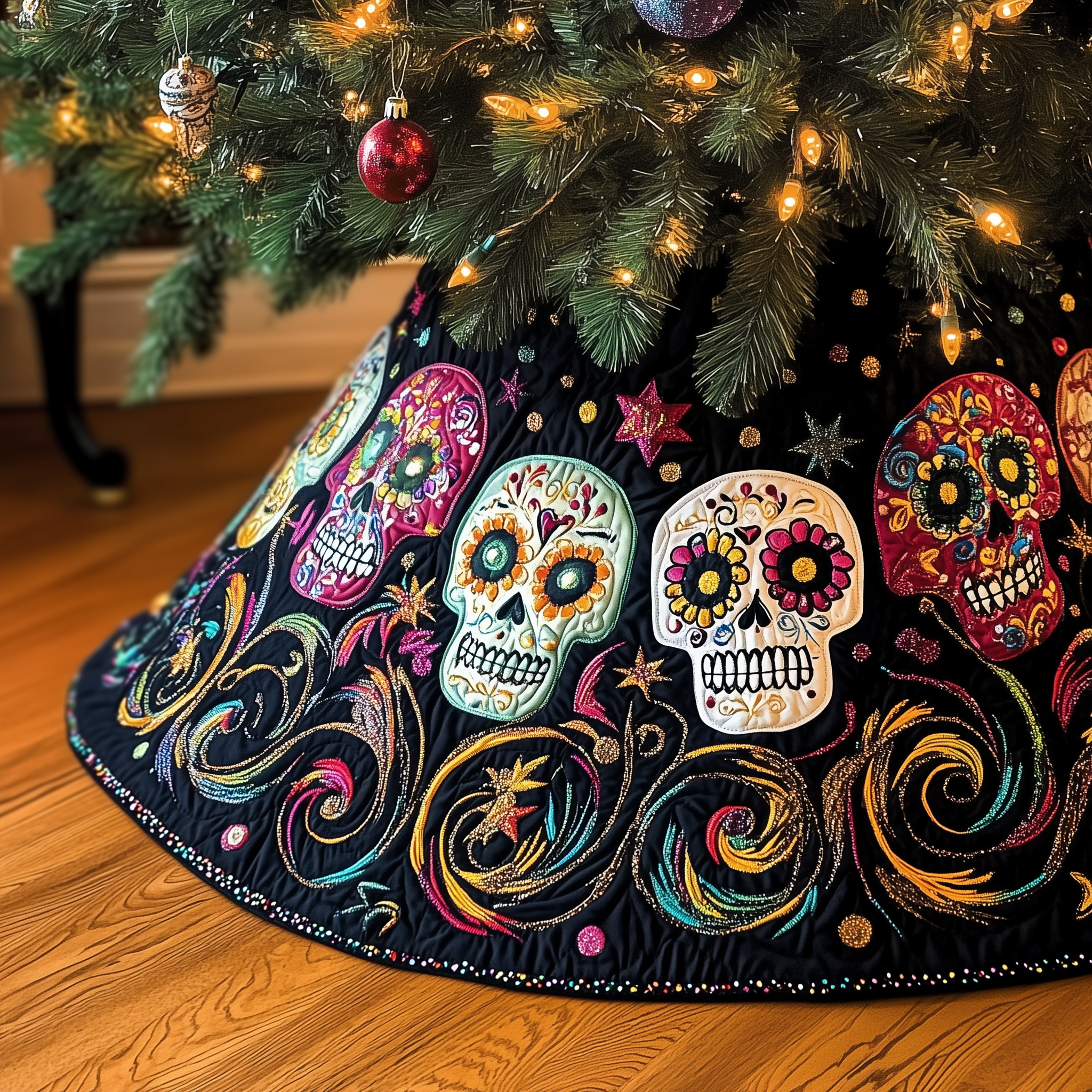 Christmas Mexico Skull Quilted Tree Skirt Celebrate Traditions with a Safe and Elegant Tree Skirt Christmas Mexico Skull Quilted Tree Skirt Celebrate Traditions with a Safe and Elegant Tree Skirt