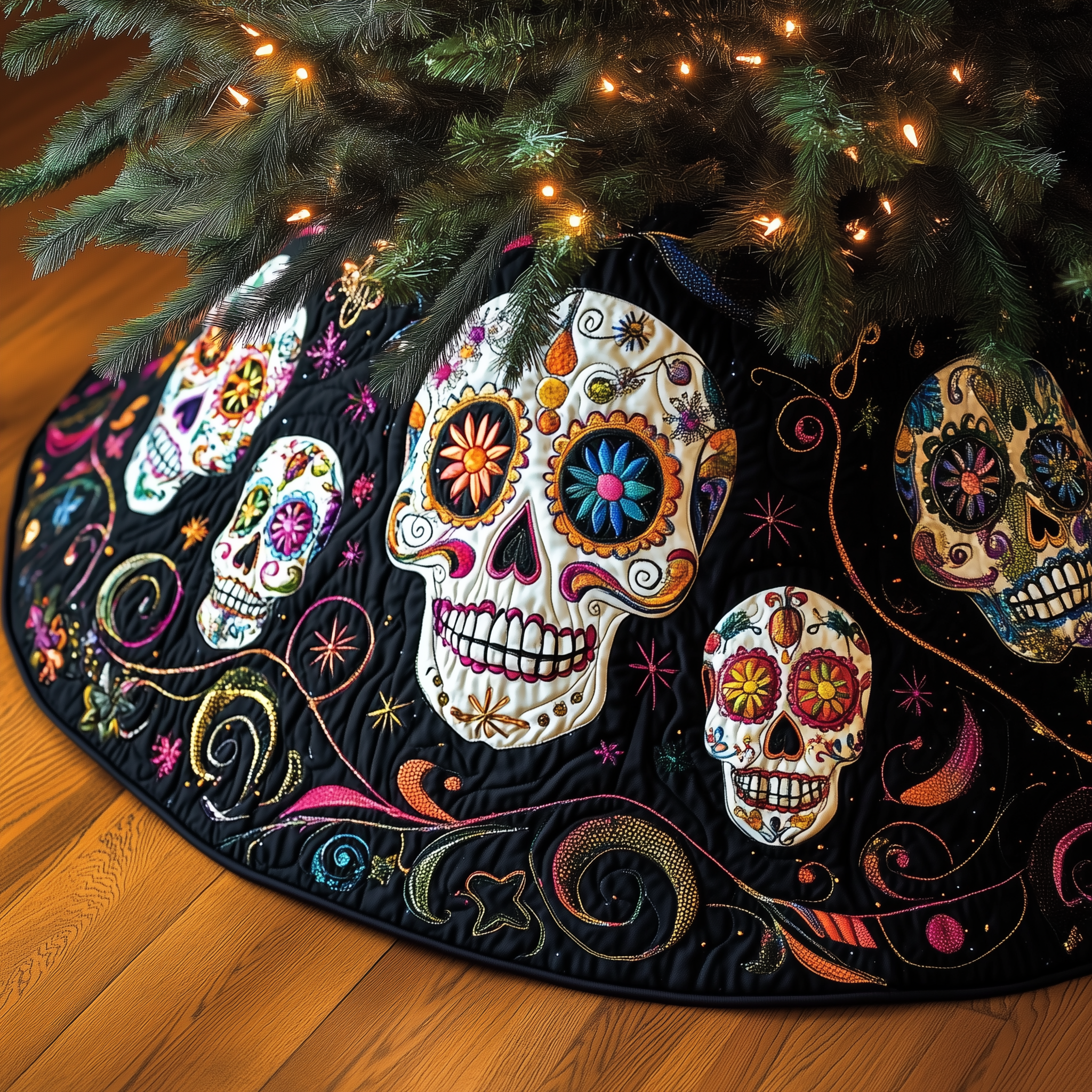 Christmas Mexico Skull Quilted Tree Skirt Feel the Love of the Season Under Your Christmas Tree Christmas Mexico Skull Quilted Tree Skirt Feel the Love of the Season Under Your Christmas Tree