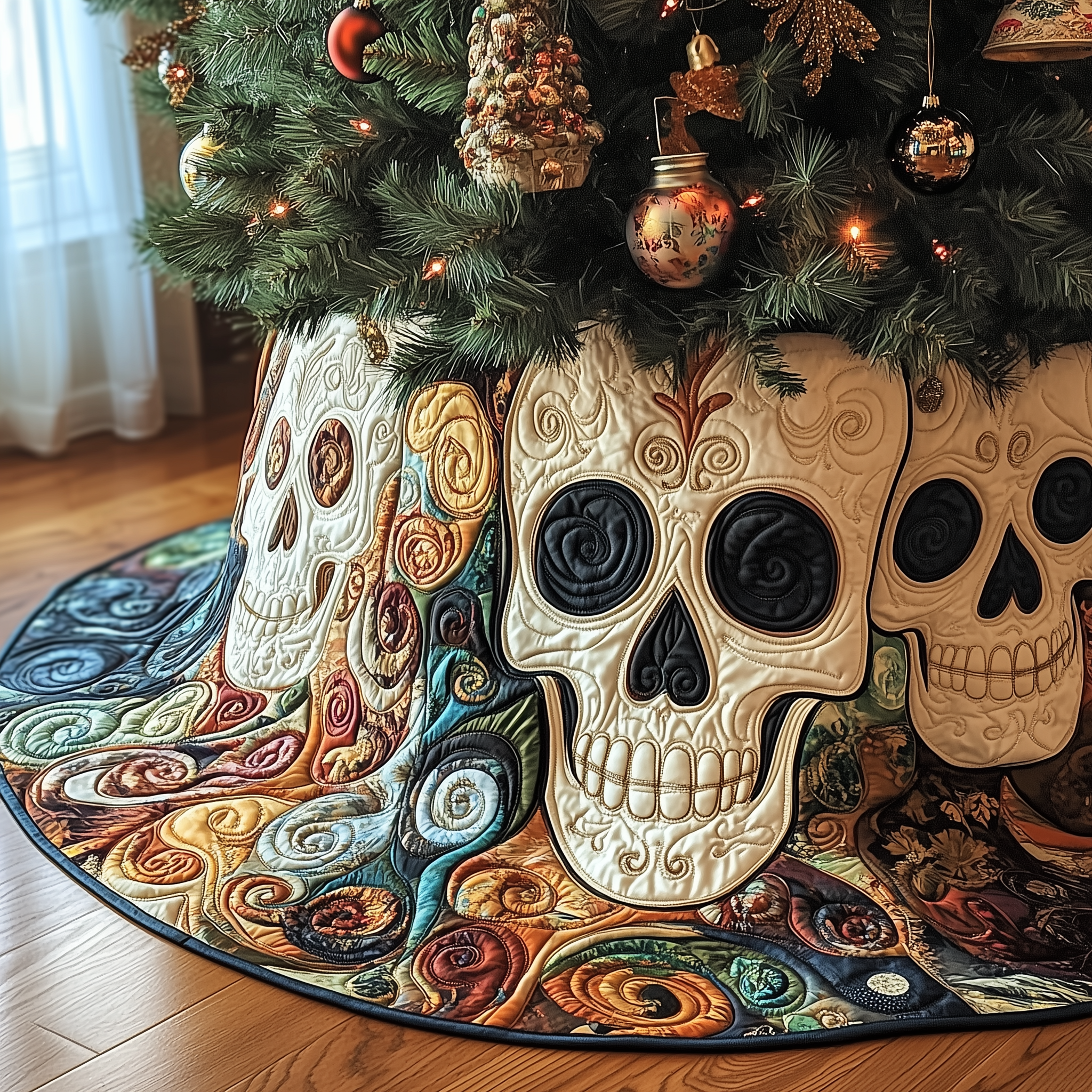 Christmas Mystique Skull Quilted Tree Skirt Feel Inspired by the Magic of a Thoughtful Tree Skirt Christmas Mystique Skull Quilted Tree Skirt Feel Inspired by the Magic of a Thoughtful Tree Skirt