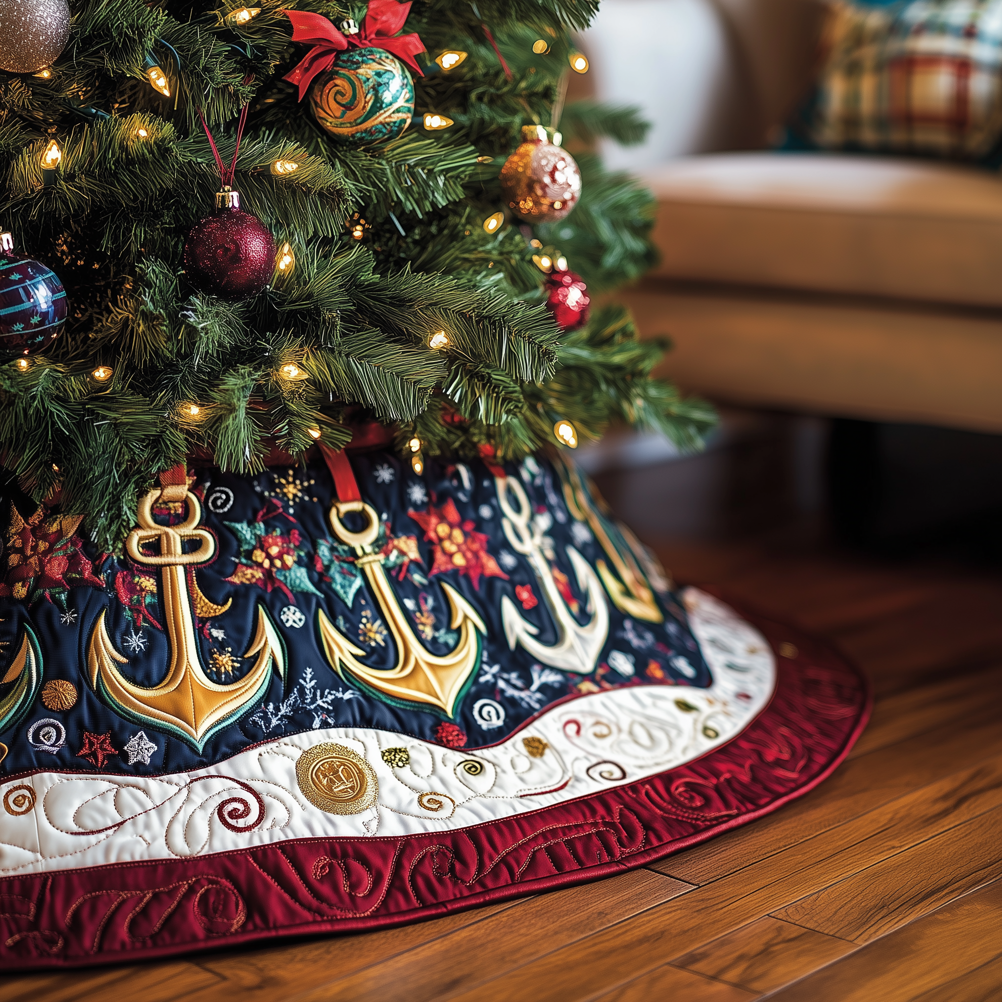 Christmas Nautical Quilted Tree Skirt Feel Secure and Festive with Your Christmas Decor Christmas Nautical Quilted Tree Skirt Feel Secure and Festive with Your Christmas Decor