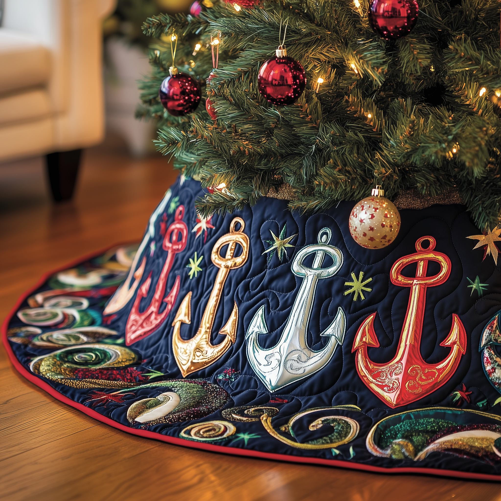 Christmas Nautical Quilted Tree Skirt Feel the Spirit of Giving with a Safe Tree Skirt Christmas Nautical Quilted Tree Skirt Feel the Spirit of Giving with a Safe Tree Skirt