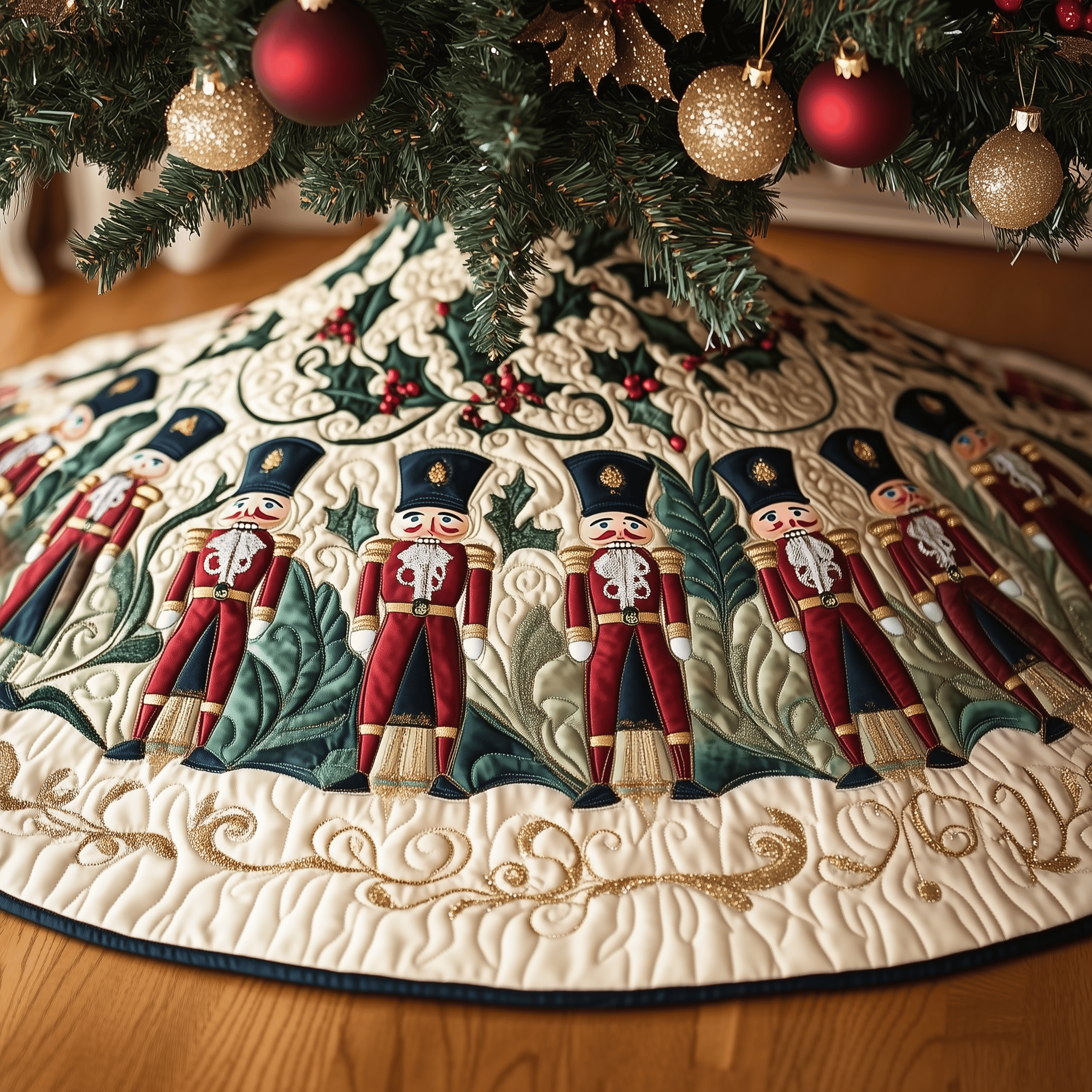 Christmas Nutcracker Quilted Tree Skirt Celebrate Elegantly with a Timeless Christmas Tree Skirt Christmas Nutcracker Quilted Tree Skirt Celebrate Elegantly with a Timeless Christmas Tree Skirt