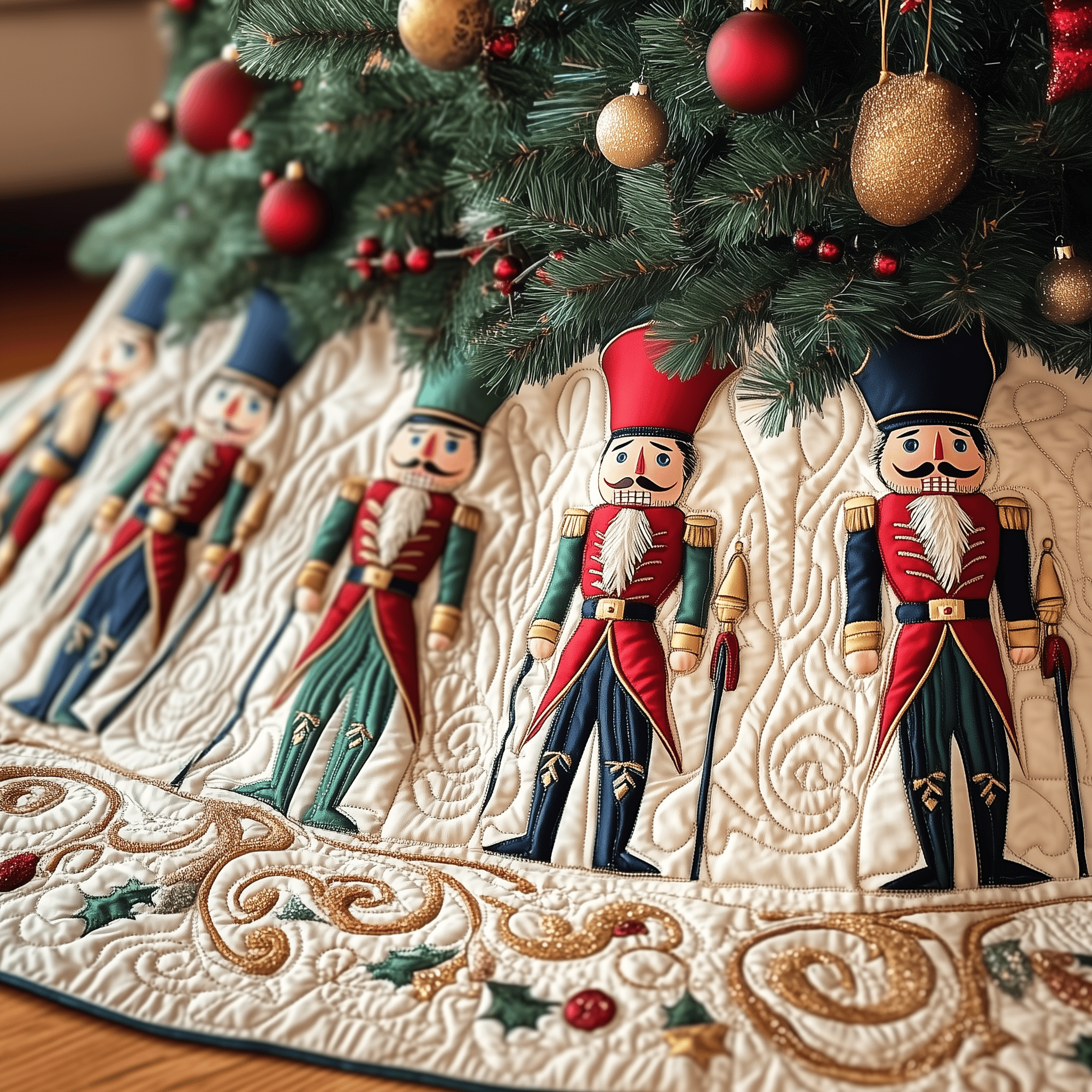 Christmas Nutcracker Quilted Tree Skirt Feel the Energy of the Holidays with a Durable Skirt Christmas Nutcracker Quilted Tree Skirt Feel the Energy of the Holidays with a Durable Skirt